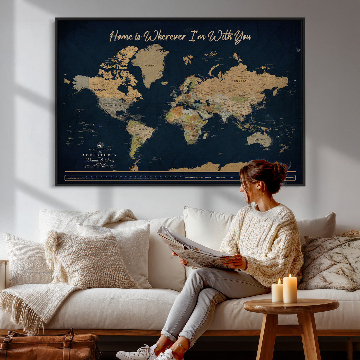 14276407-MGV-CV-36X24 - Custom Push Pin World Map Canvas Print – Personalized Travel Map Wall Art