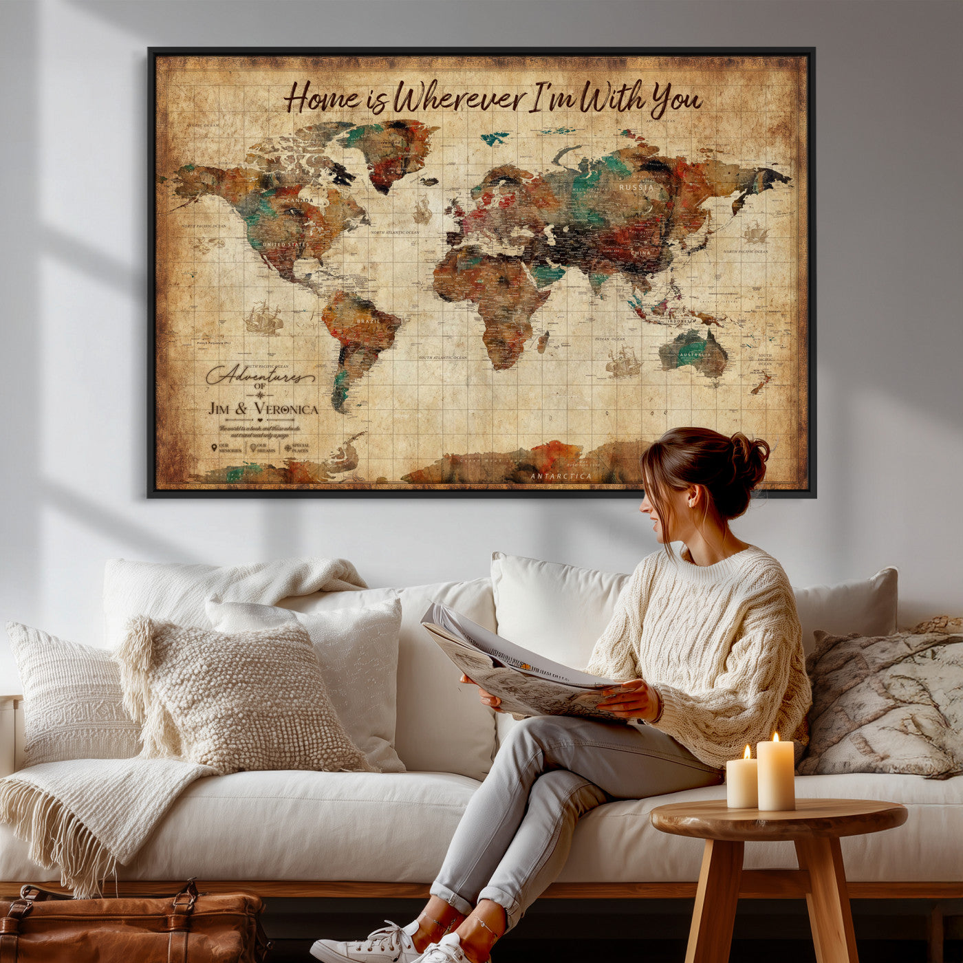 48389322-MGV-CV-36X24 - Custom Push Pin World Map Canvas Print – Personalized Travel Map Wall Art