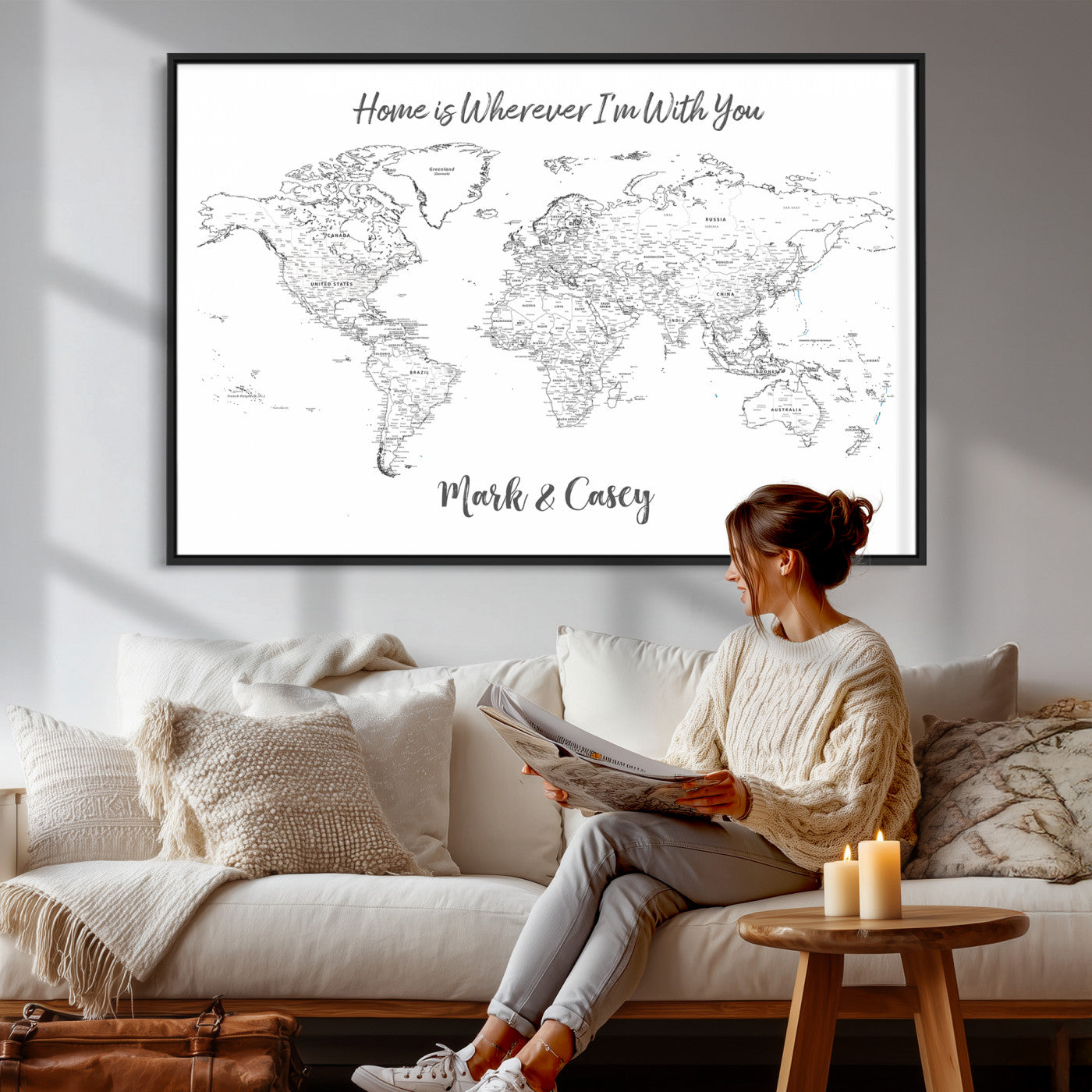 84721465-MGV-CV-36X24 - Custom Push Pin World Map Canvas Print – Personalized Travel Map Wall Art