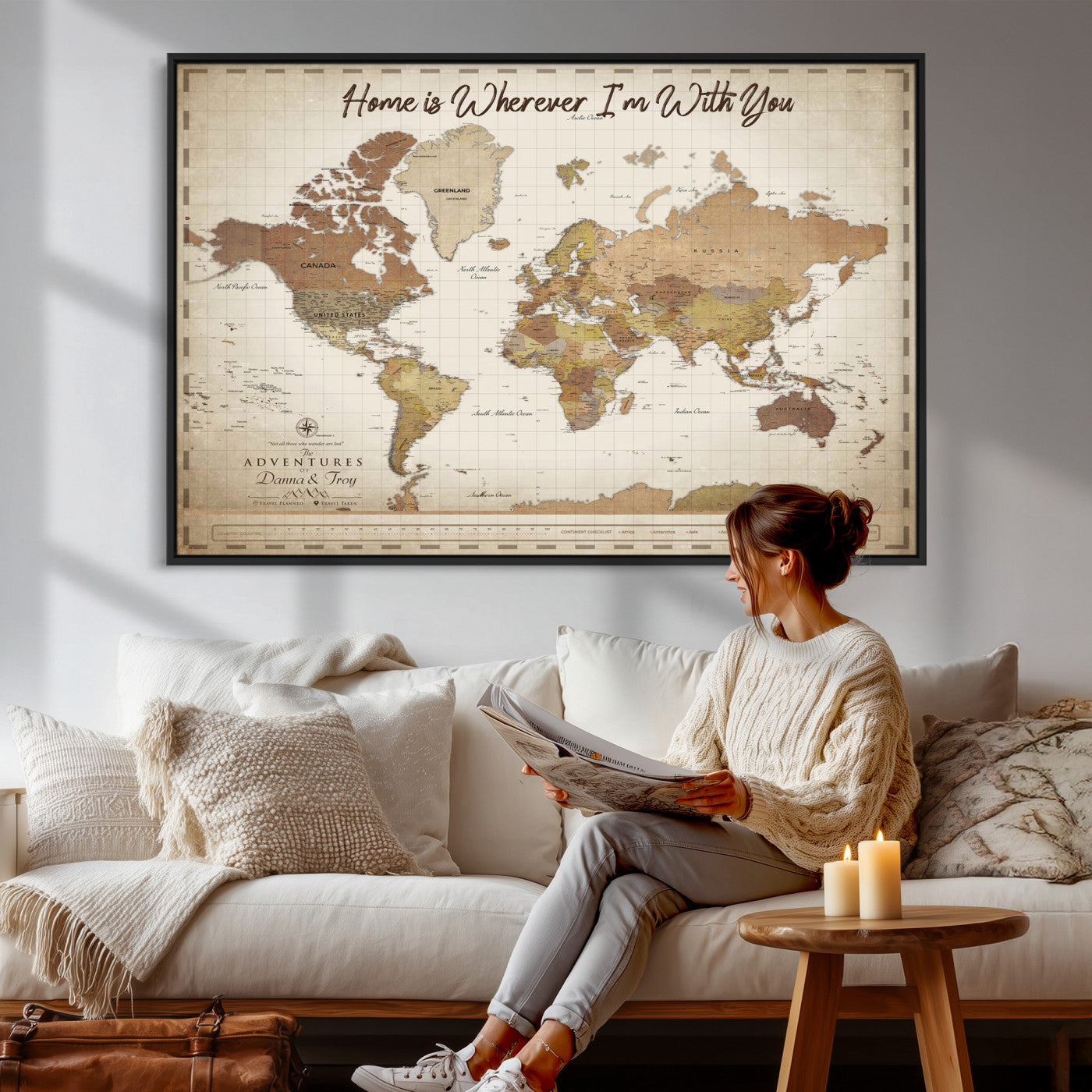 33352020-MGV-CV-36X24 - Custom Push Pin World Map Canvas Print – Personalized Travel Map Wall Art