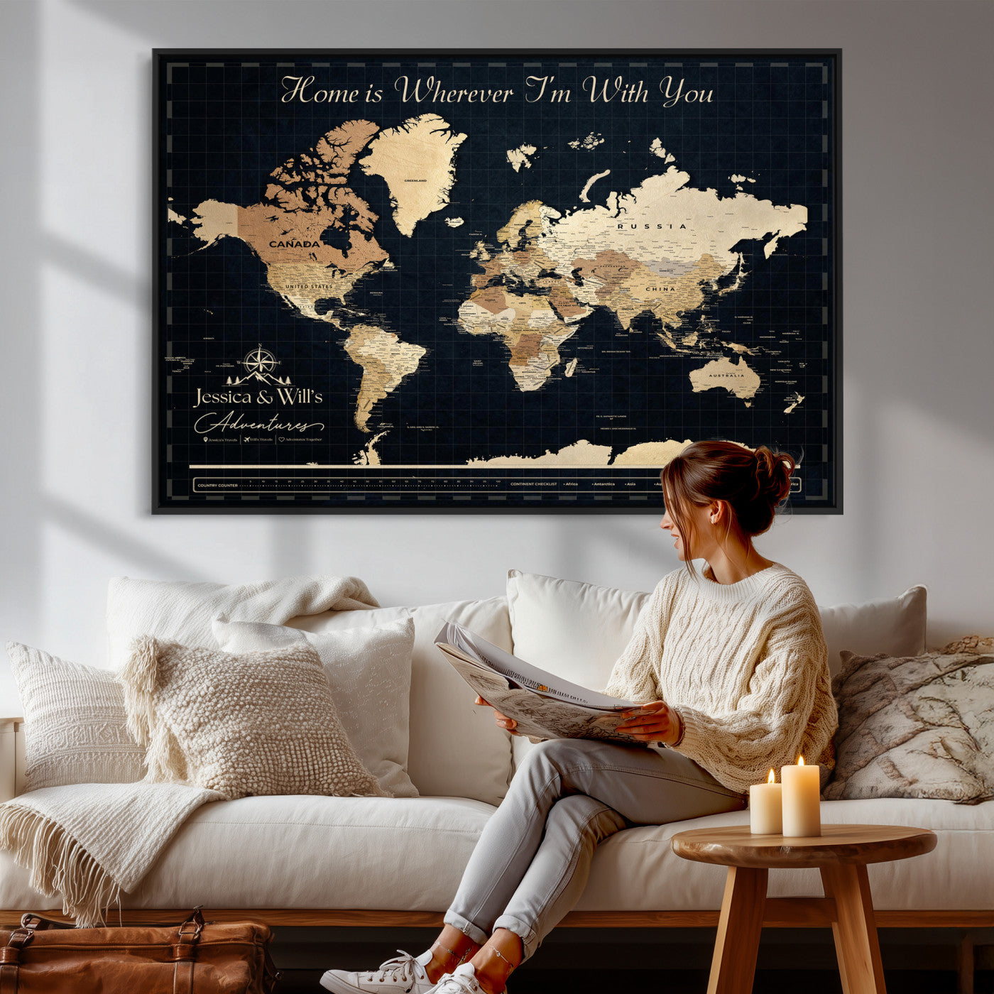83786806-MGV-CV-36X24 - Custom Push Pin World Map Canvas Print – Personalized Travel Map Wall Art