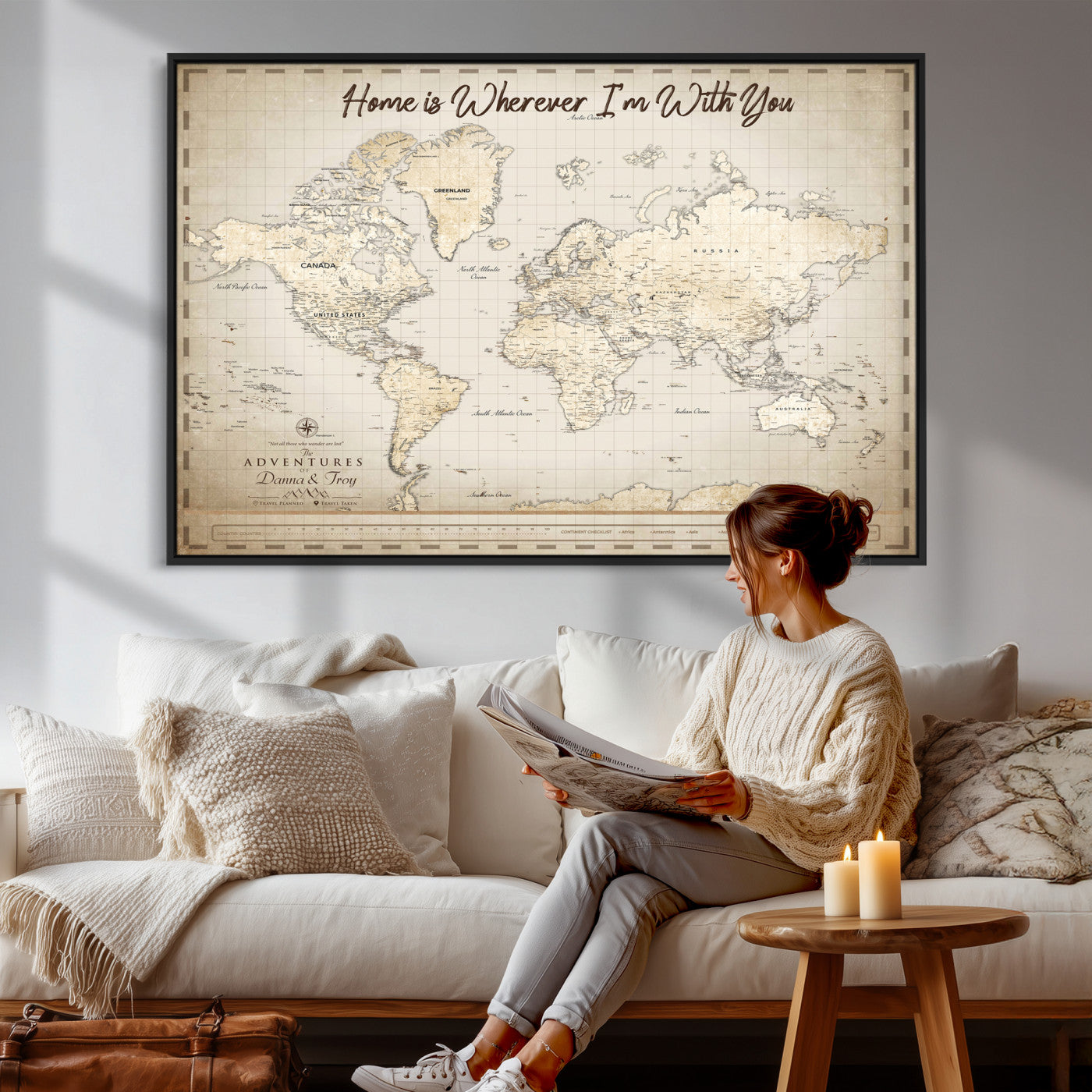 40086720-MGV-CV-36X24 - Custom Push Pin World Map Canvas Print – Personalized Travel Map Wall Art