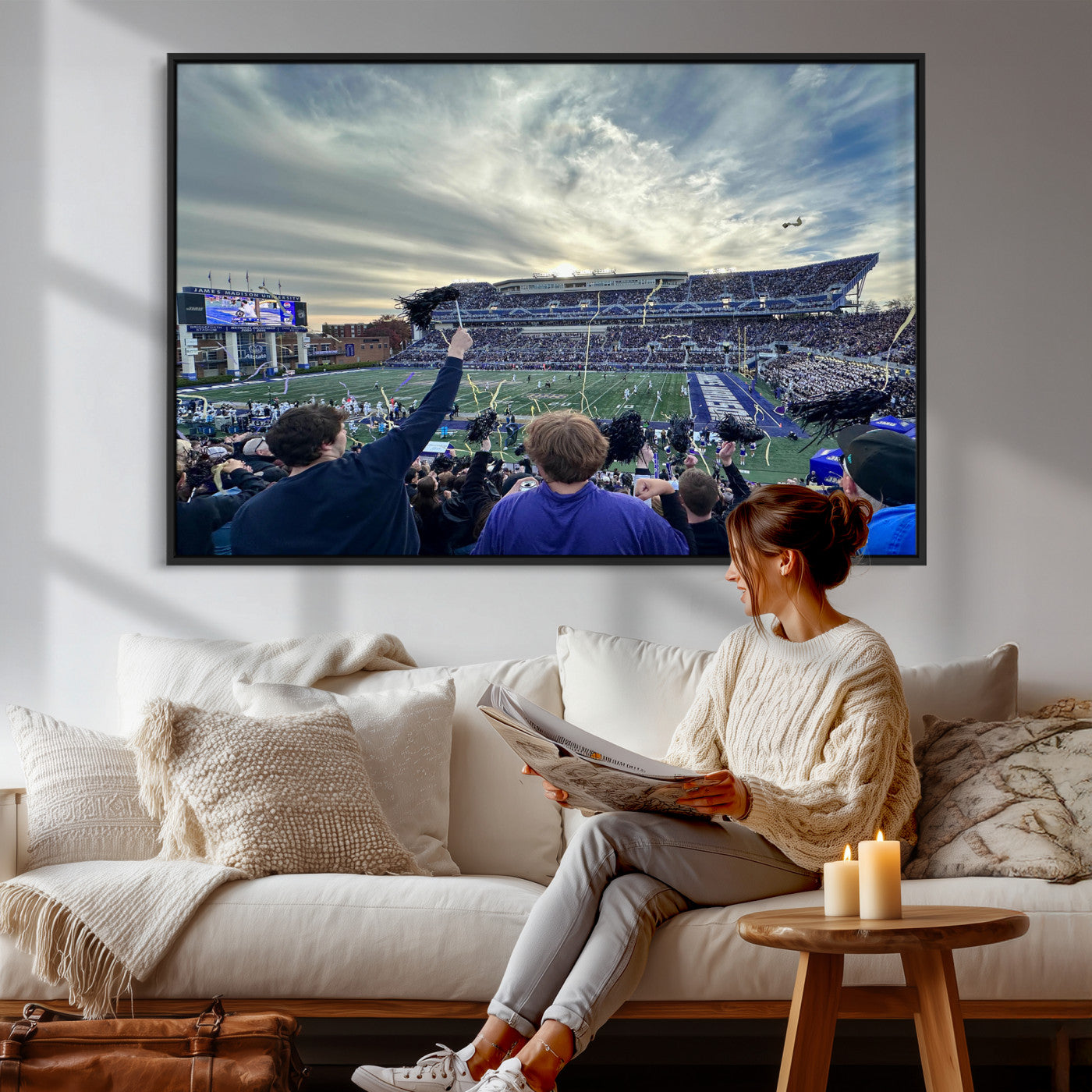 400867JMU-MGV-CV-36X24 - JMU Stadium Wall Art Canvas Print for Game Room Decor - James Madison University Stadium