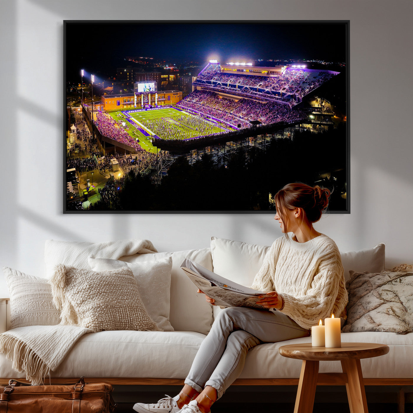 400867JMU2-MGV-CV-36X24 - JMU Stadium Wall Art Canvas Print for Game Room Decor - James Madison University Stadium