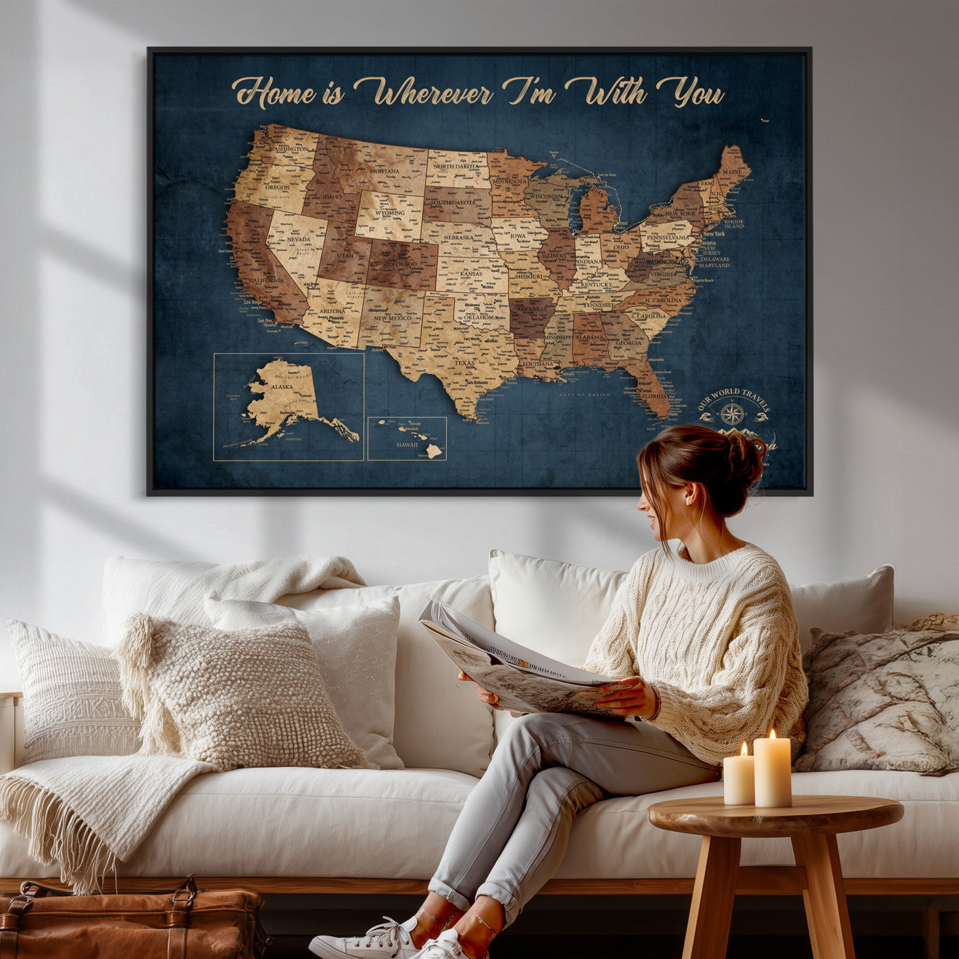 87620242N-MGV-CV-36X24 - Personalized USA Push Pin Travel Map Wall Art Canvas Print | Custom United States Map, Push Pin Map - USA Bucket List Map