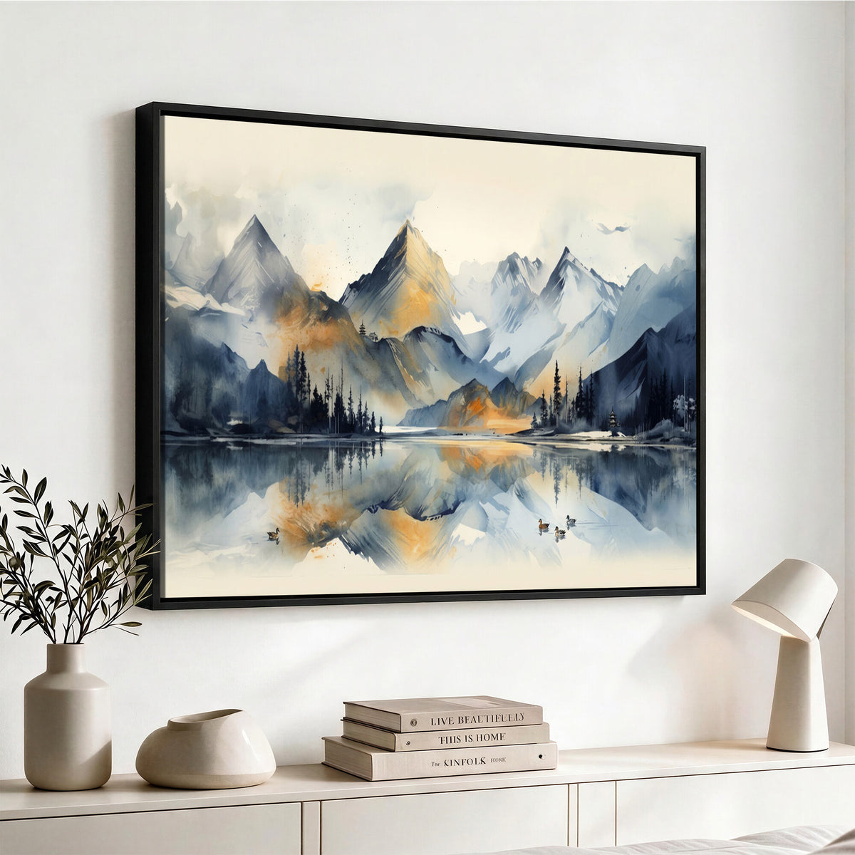 10196184T-MGV-CV-36X24 - Lake Abstract Mountain Wall Art Canvas Print