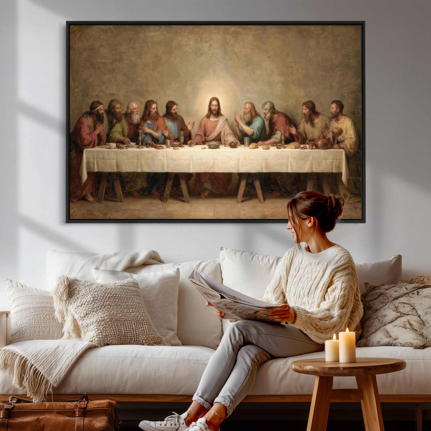 50761248-MGV-CV-36X24 - The Last Supper of Jesus Christ Wall Art Canvas Print - Classical Christian Faith Home Decor