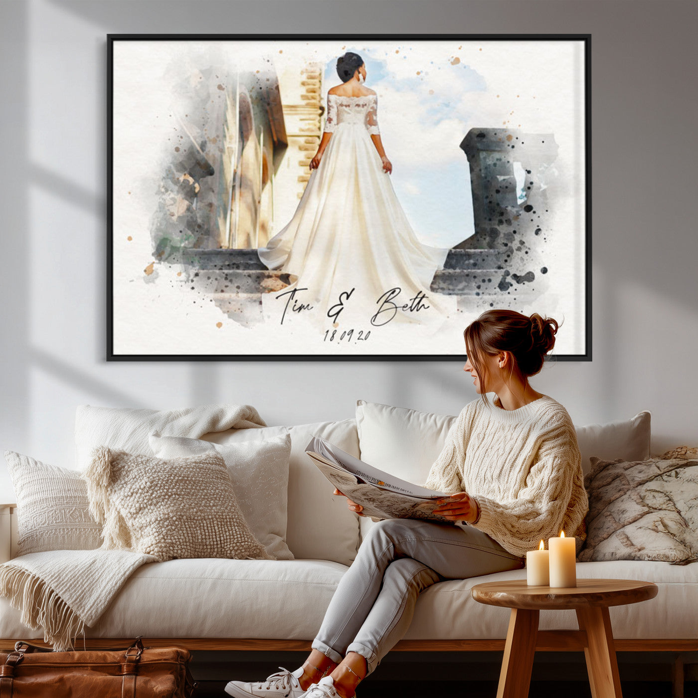 22778251-MGV-CV-36X24 - Watercolor Couple Portrait from Photo, Custom Wedding Anniversary Gift for Wife Husband Parents, Engagement Gift for Friend, Custom Gift