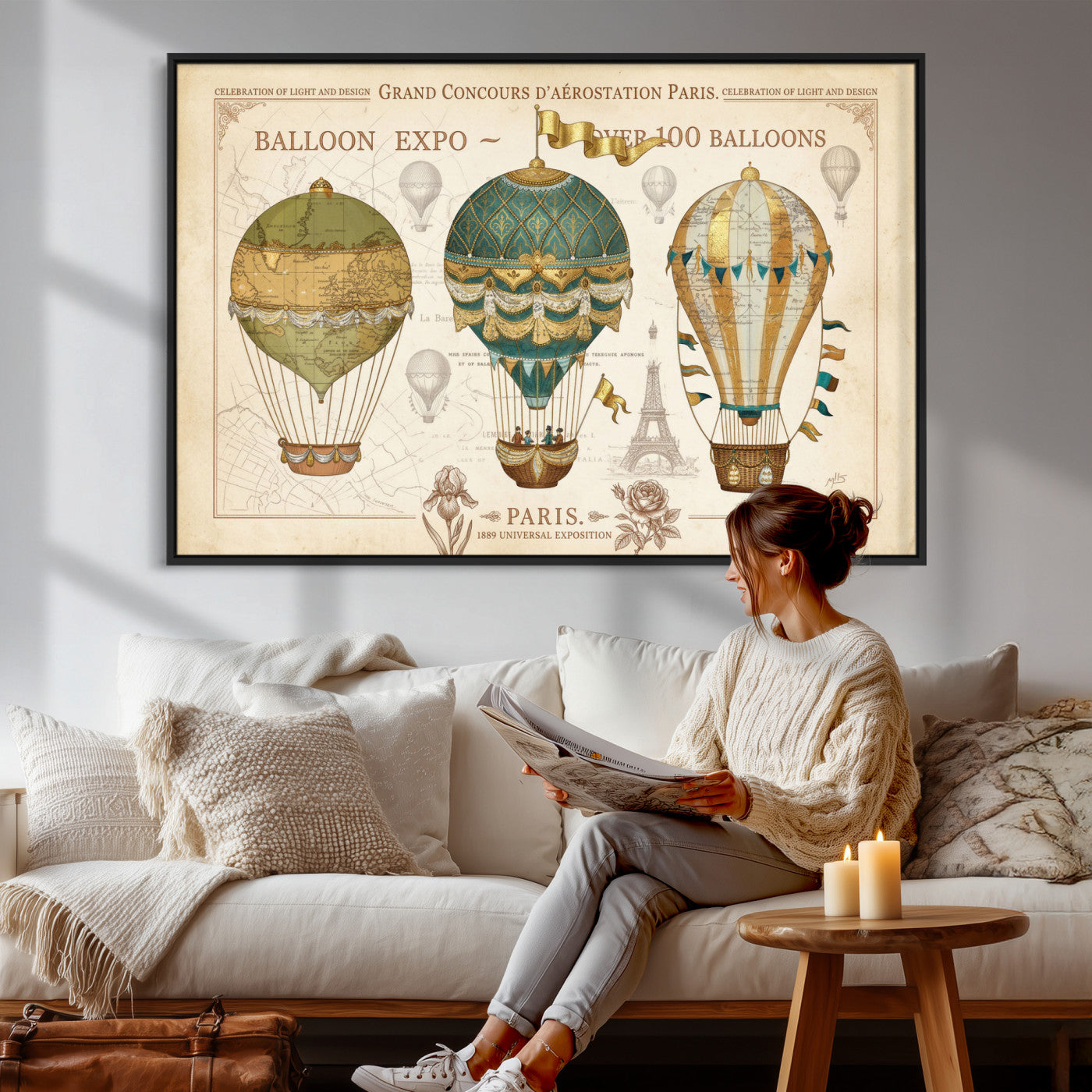 31530449-MGV-CV-36X24 - Kimberly Allen Paris Balloon Expo Wall Art Canvas Print, Vintage 1889 French Hot Air Balloon Poster