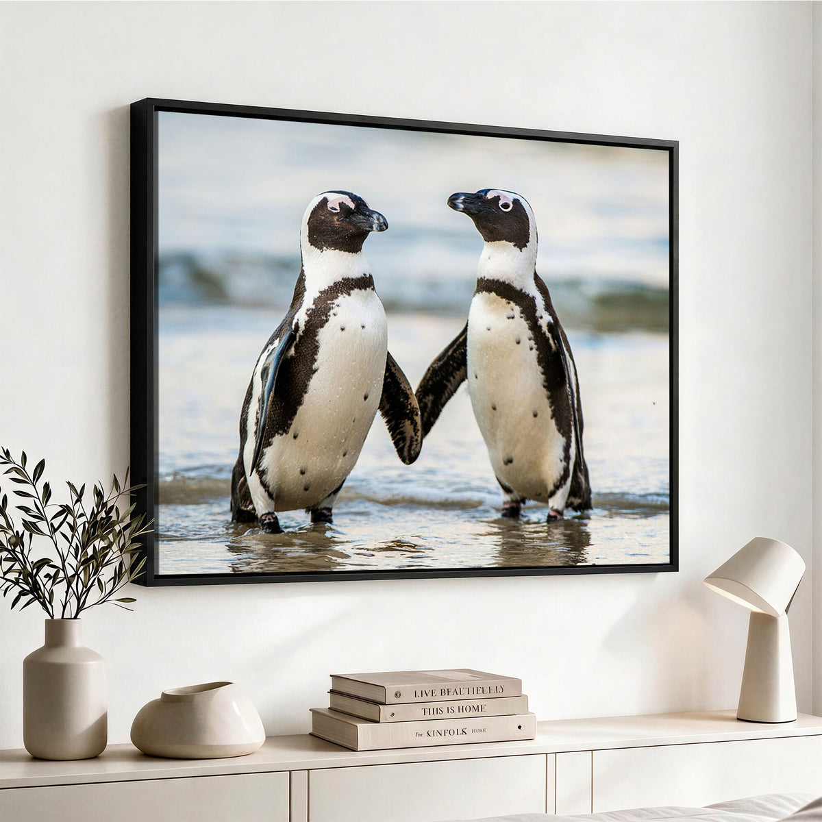 64870405-MGV-TP-30X20 - African Penguins Boulders Beach Wall Art Canvas Print, Cute Penguin Couple Photo Print