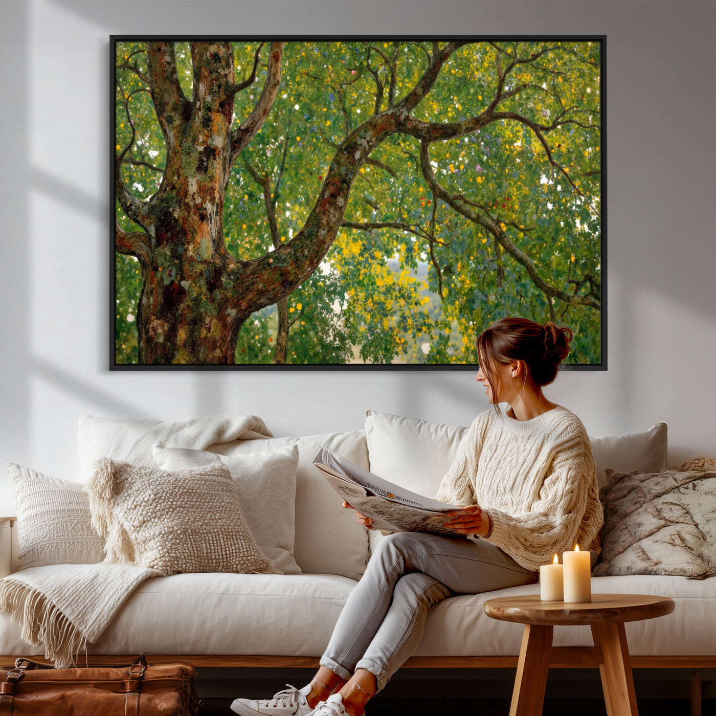 23663535-MGV-CV-36X24 - Vintage Summer Forest Green Tree Wall Art Canvas Print, Lush Leaves Impressionist Painting Print