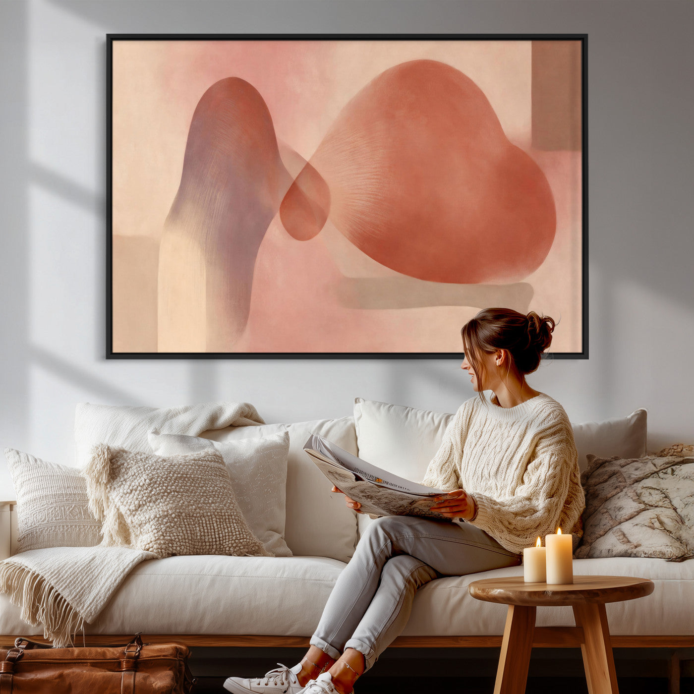85110643-MGV-CV-36X24 - Vinna Begin Calin Biomorphic Abstract Wall Art Canvas Print, Terracotta Pink Organic Shapes Art Painting Print