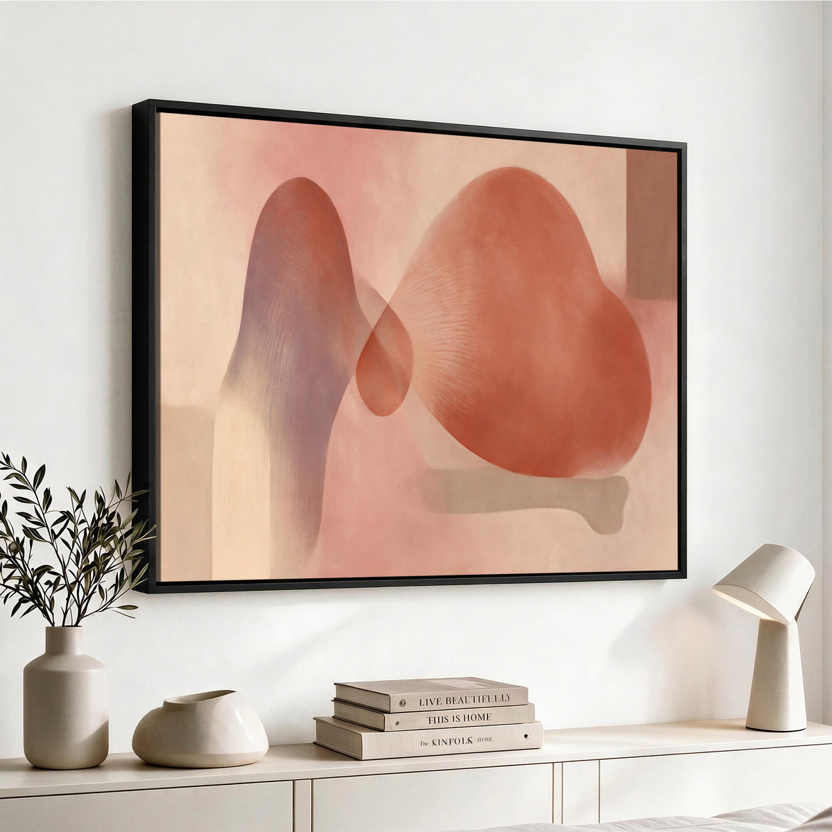 85110643-MGV-CV-36X24 - Vinna Begin Calin Biomorphic Abstract Wall Art Canvas Print, Terracotta Pink Organic Shapes