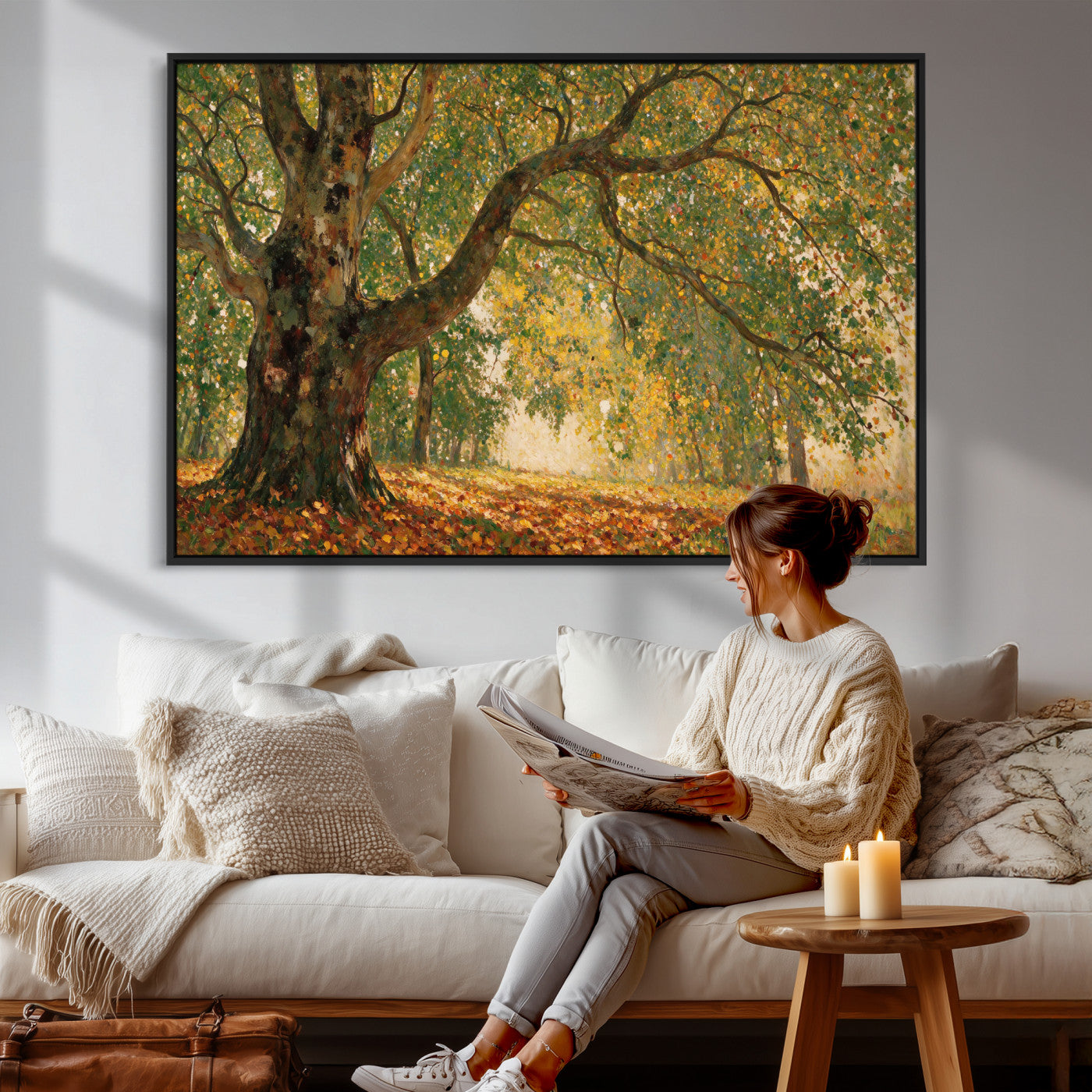 52555601-MGV-CV-36X24 - Claude Monet Style The Bodmer Oak Fontainebleau Forest Wall Art Canvas Print, Autumn Landscape Painting Print