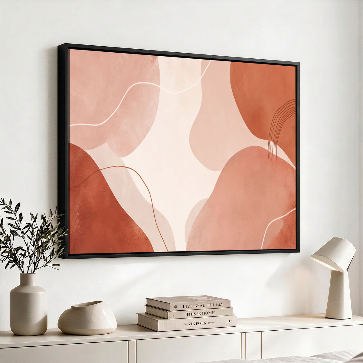17685421-MGV-CV-36X24 - Abstract Boho Terracotta Wall Art Canvas Print, Mid Century Minimalist Painting Print