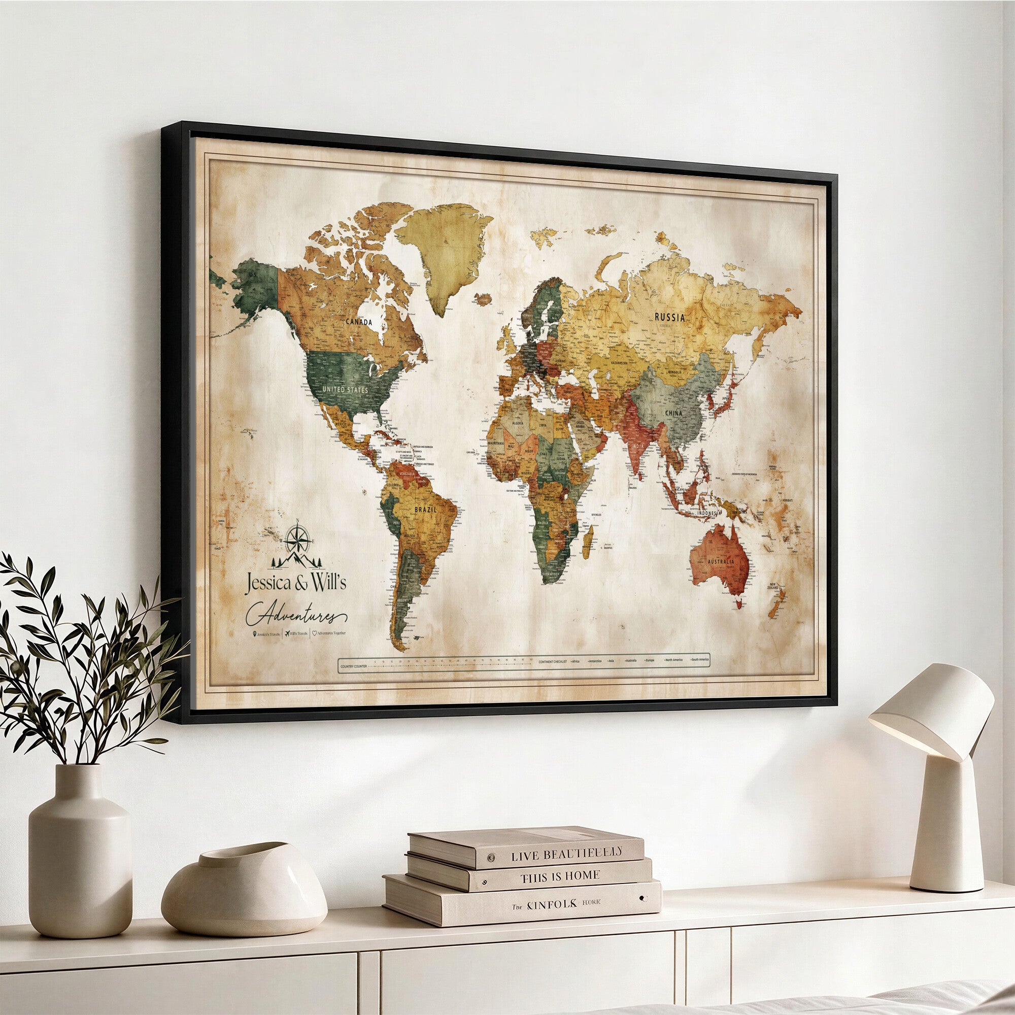 19542567-MGV-CV-36X24 - Custom Push Pin World Map Canvas | Personalized Travel Tracker | Wedding Anniversary Gift for Couples - Adventure Map Wall Art with Pins