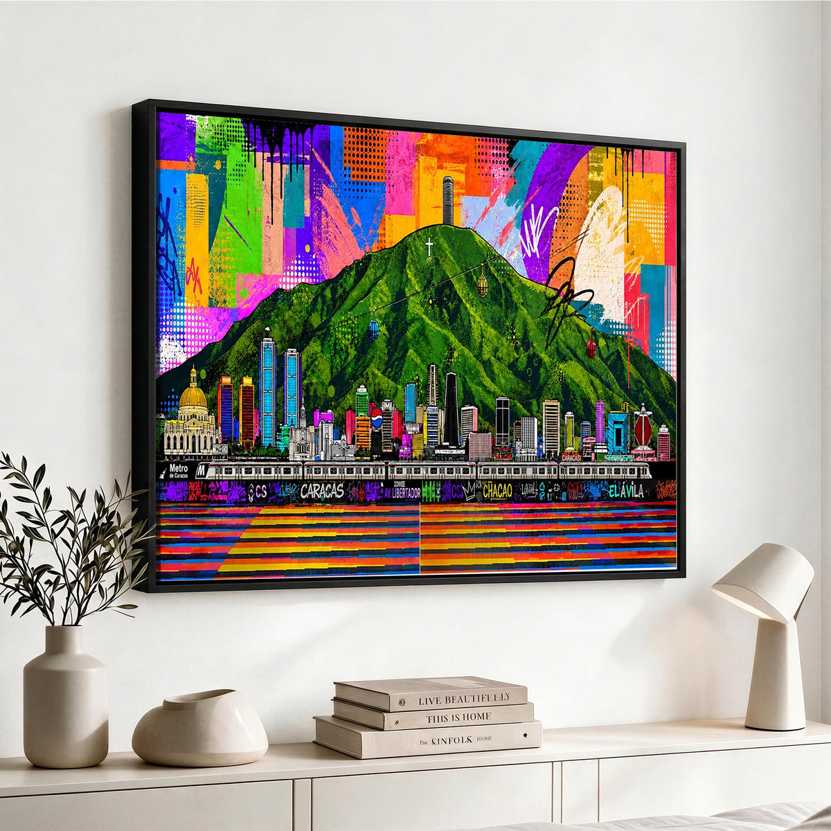 86696255-MGV-CV-36X24 - Mount Ávila, Caracas, Venezuela Wall Art Print by Artist Yorlette - Graffiti Caracas Skyline Canvas Art, Colorful Street Artwork - Venezuela El Avila Poster Print