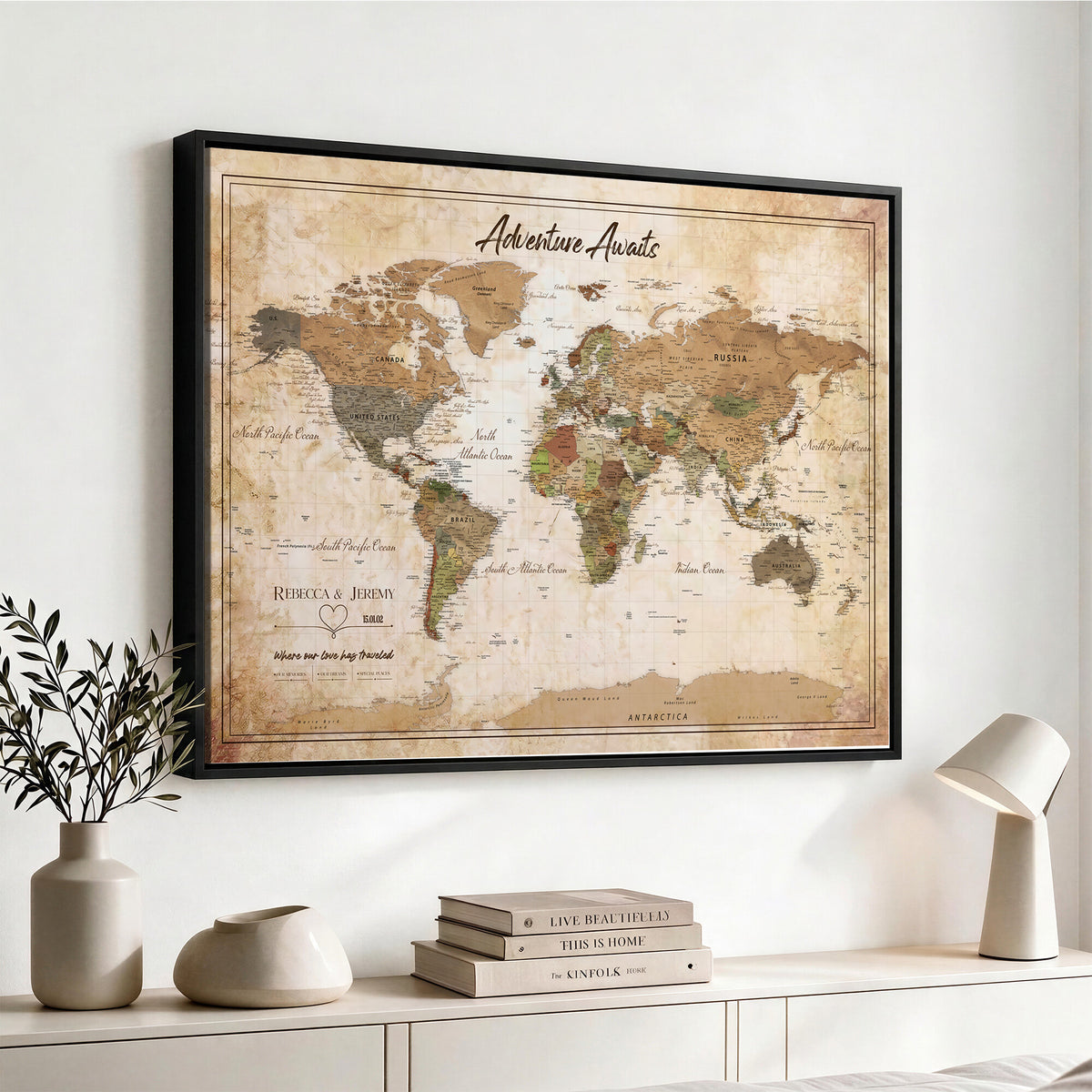 1954256765-MGV-CV-36X24 - Custom Push Pin World Map Canvas PRINT | Personalized Travel Tracker | Wedding Anniversary Gift