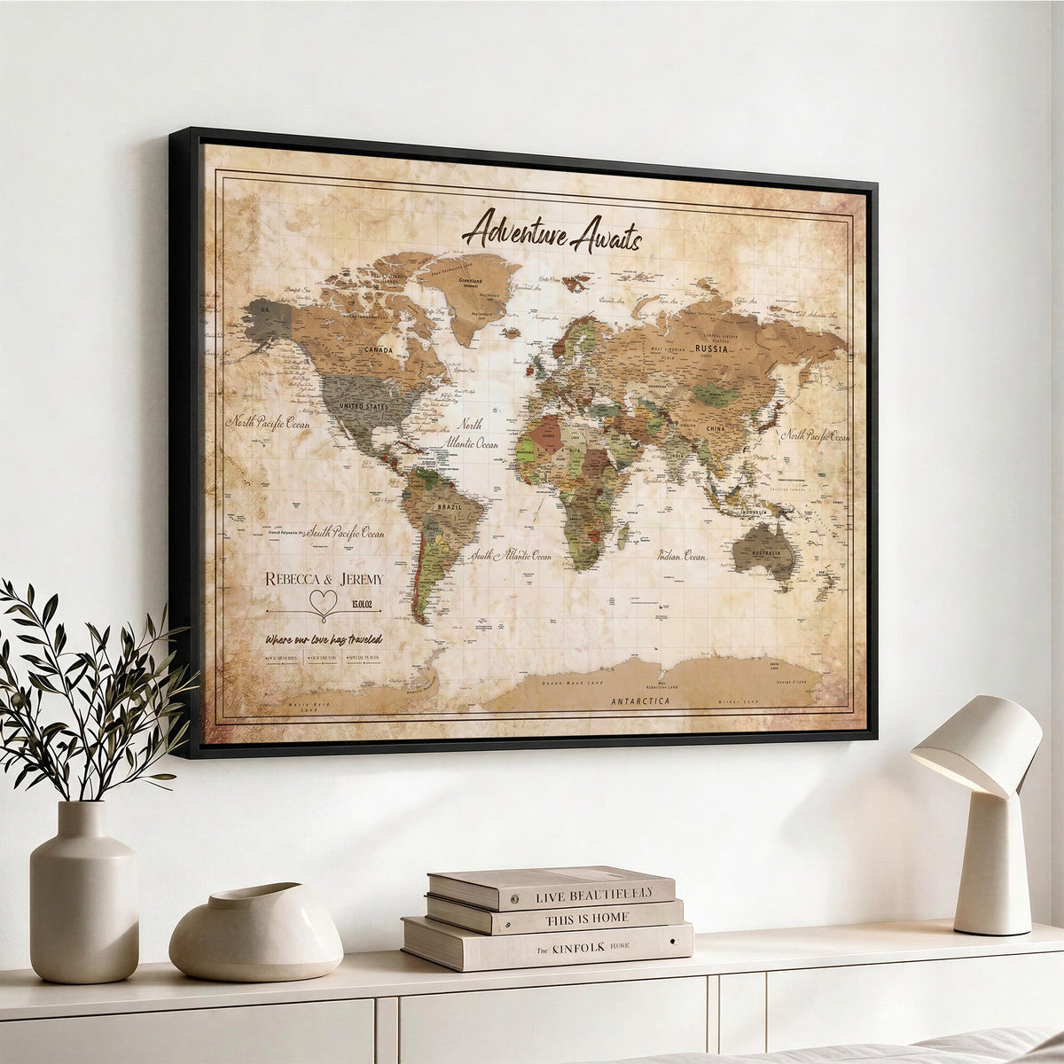 1954256765-MGV-CV-36X24 - Custom Push Pin World Map Canvas PRINT | Personalized Travel Tracker | Wedding Anniversary Gift