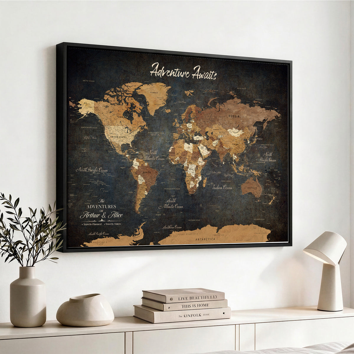 195425676576-MGV-CV-36X24 - Custom Push Pin World Map Canvas PRINT | Personalized Travel Tracker | Wedding Anniversary Gift