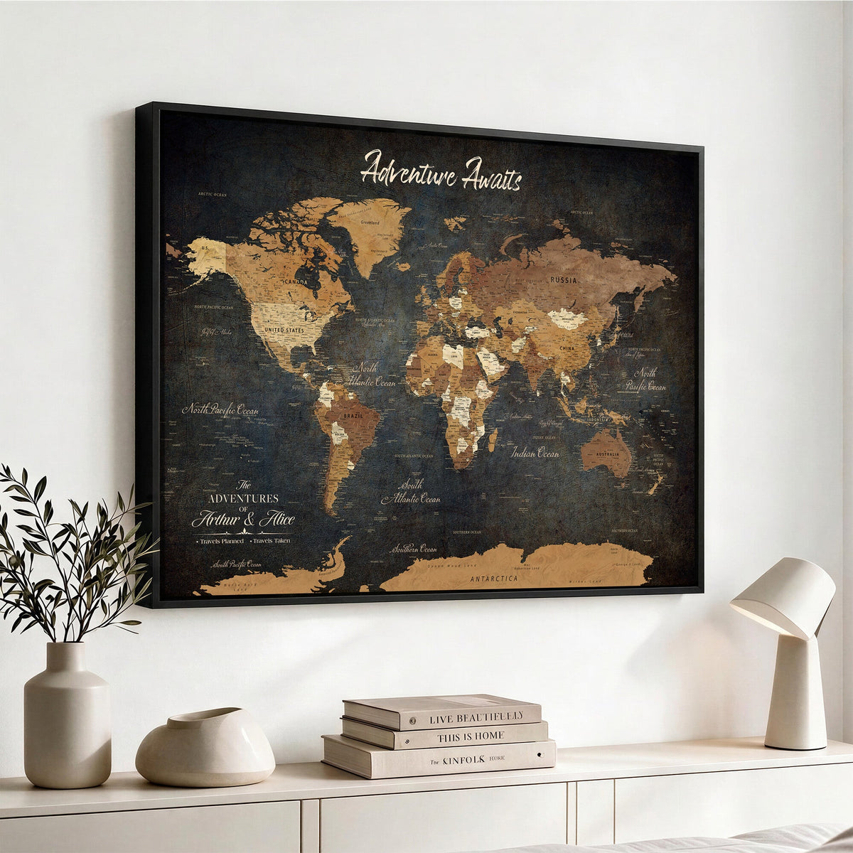 195425676576-MGV-CV-36X24 - Custom Push Pin World Map Canvas PRINT | Personalized Travel Tracker | Wedding Anniversary Gift
