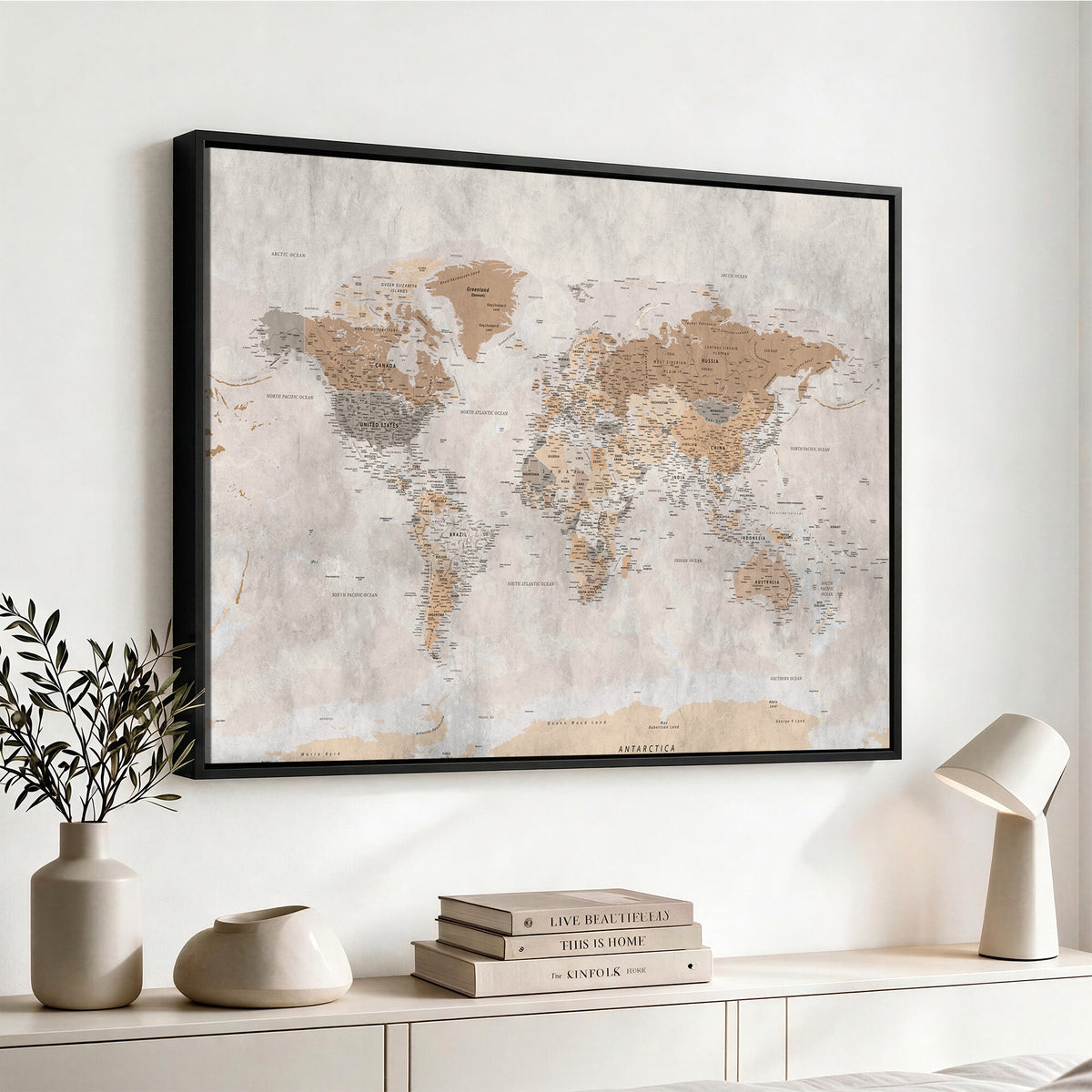 18074626DD-MGV-CV-36X24 - Extra Large Framed Personalize Push Pin World Map Wall Art Canvas Print for Travel Tracking NEWMAP - 009