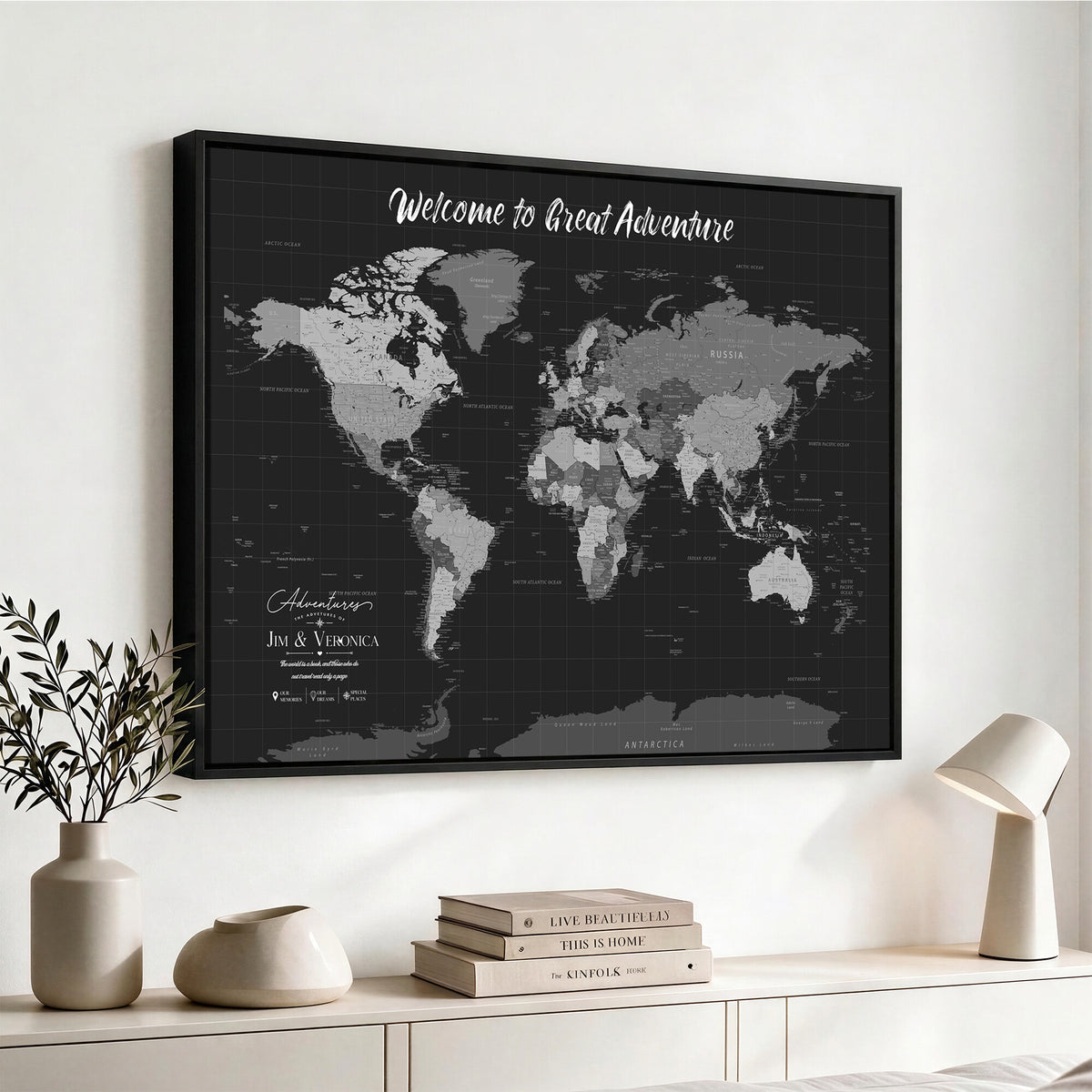 NEWMAP-21-MGV-CV-36X24 - World Map Wall Art Canvas Print, Modern Decorative Framed Map Artwork Prints for Living Room, Office, Bedroom Wall Decor