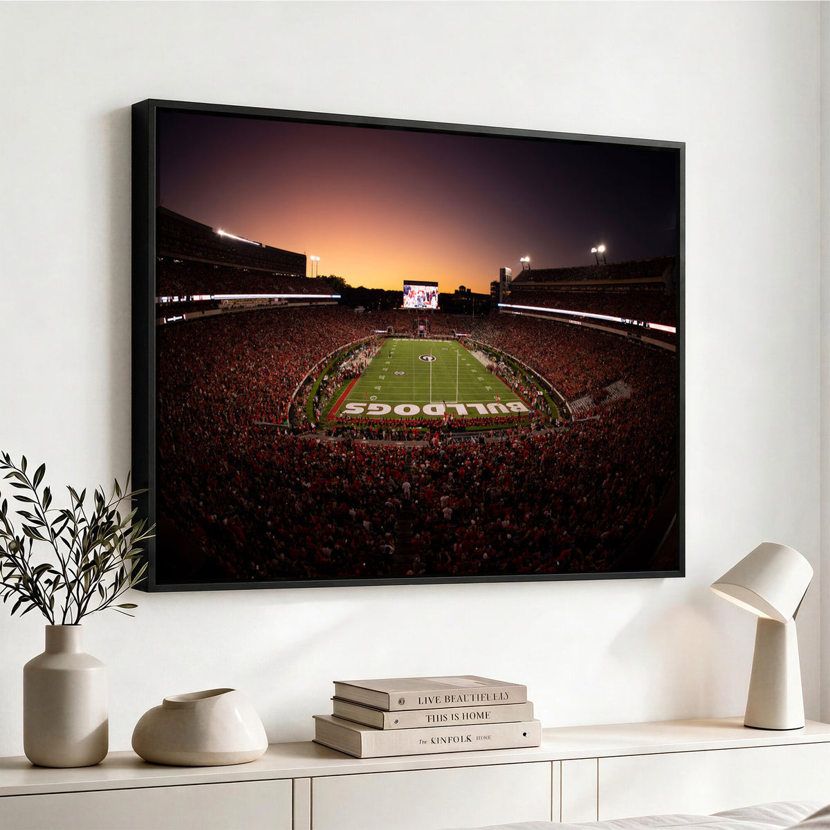 97720998-_Poster-30x20 - Georgia Bulldogs Stadium Sunset Canvas Print 3 Piece Framed Wall Art Extra Large Floating Frame Sports Poster Made in USA