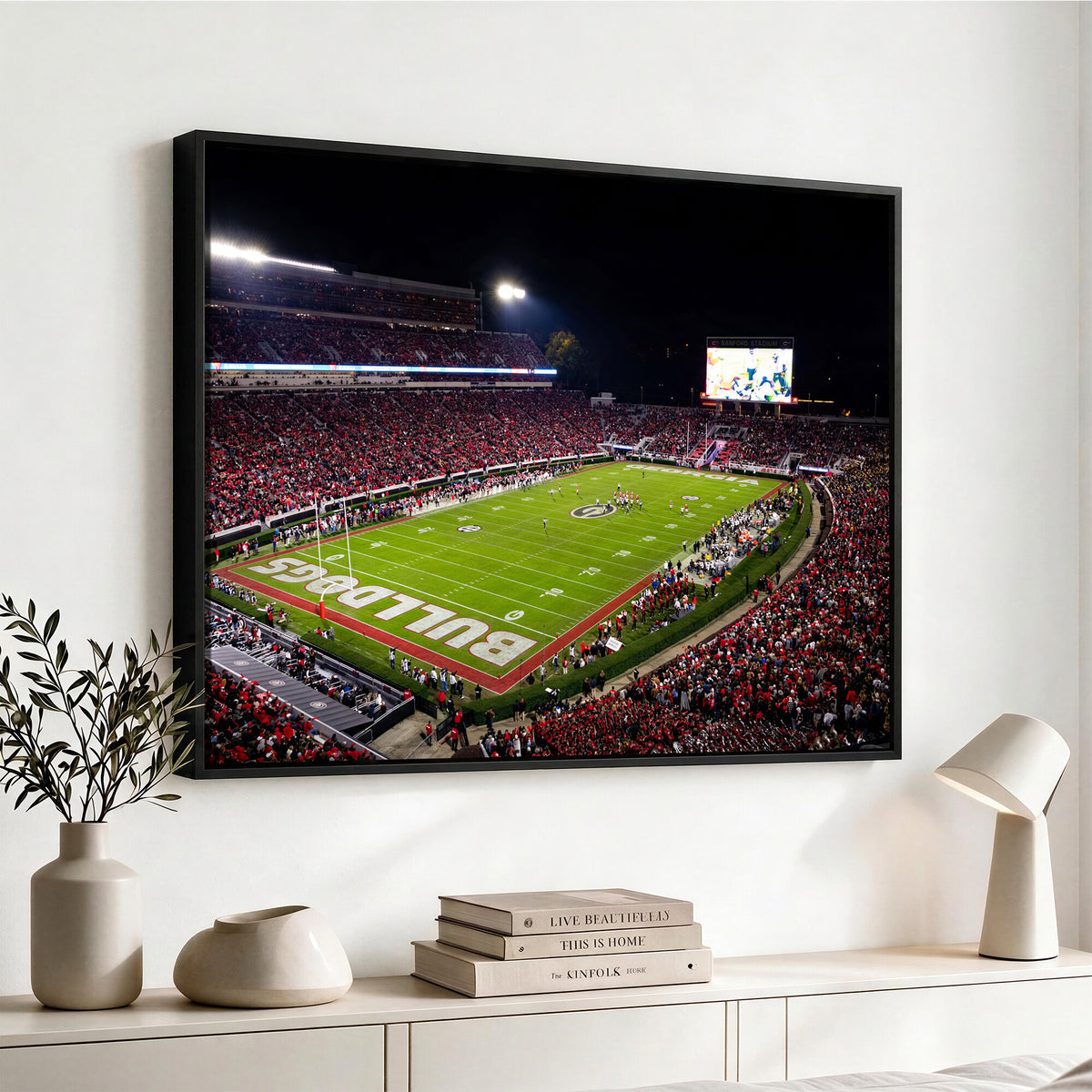 73520603-_Poster-30x20 - Georgia Bulldogs Sanford Stadium Canvas Print 3 Piece Framed Wall Art Extra Large Floating Frame Nature Poster Made in USA