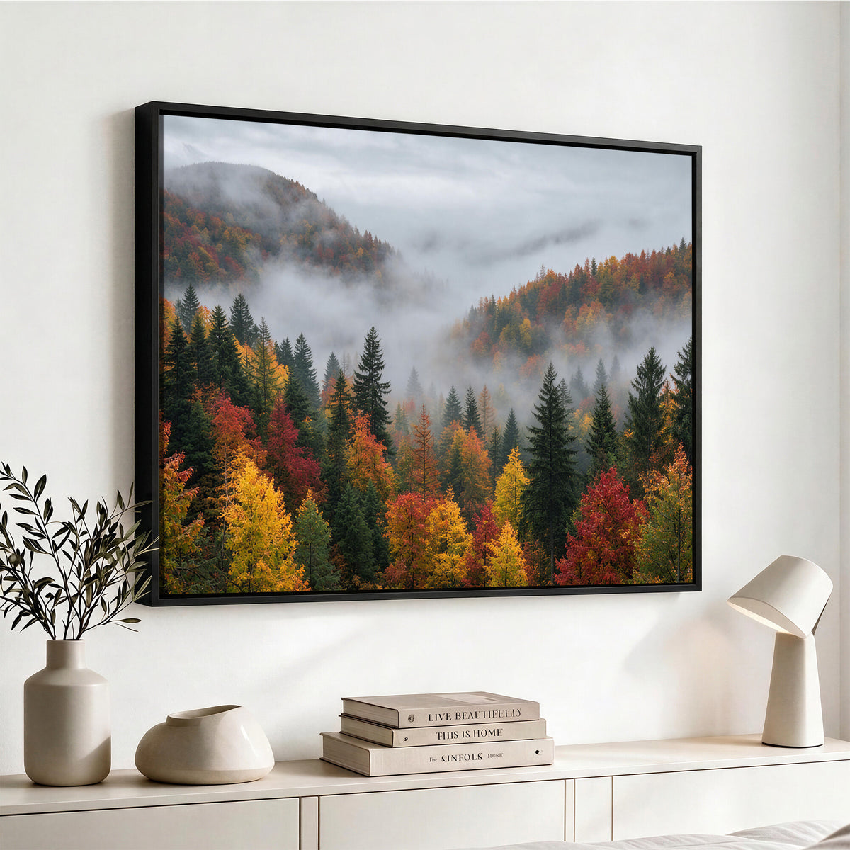 47877083-_Poster-30x20 - Fall Forest Misty Mountain Canvas Print Smoky Mountain Landscape Wall Art Autumn Trees Nature Poster Printing
