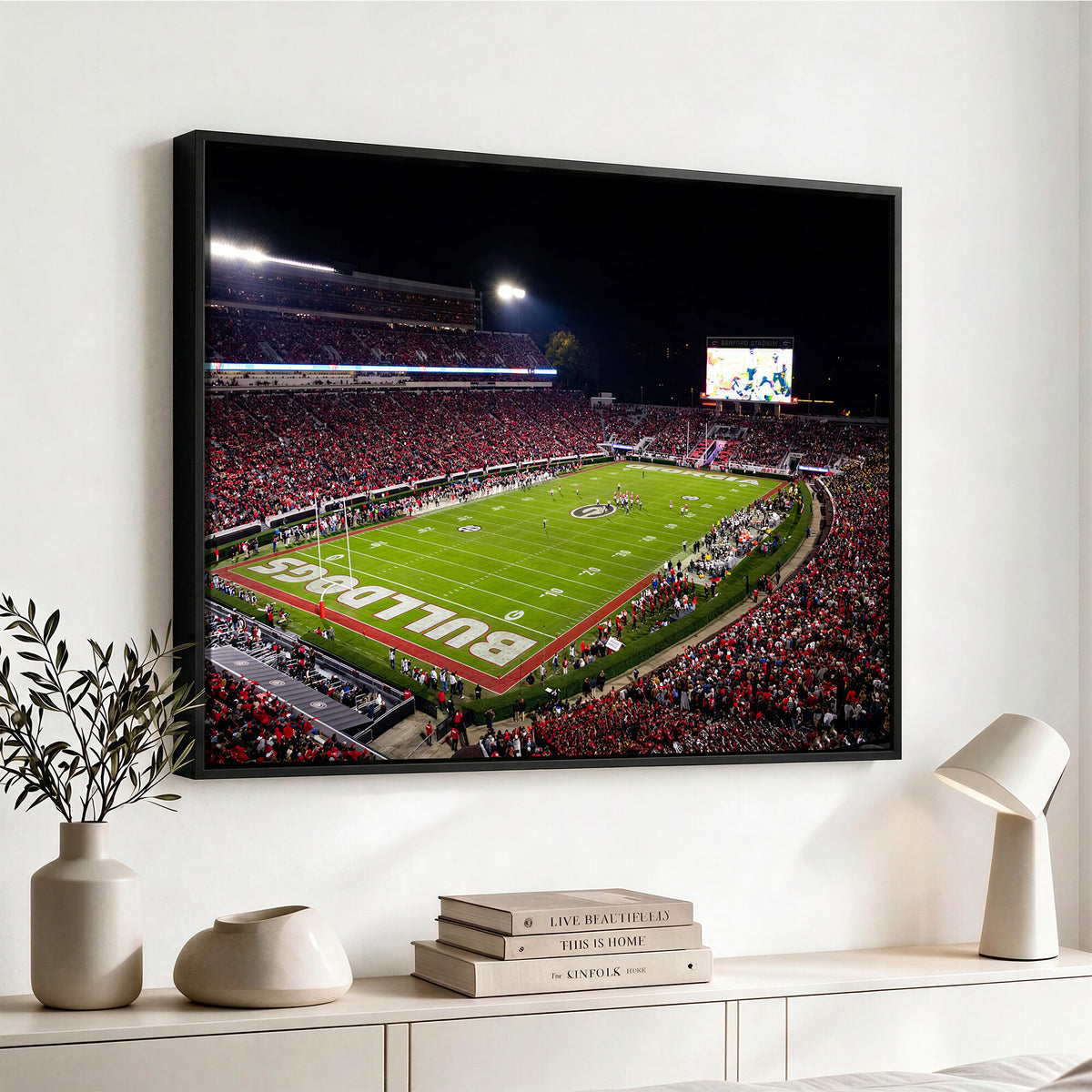 12753057-MGV-TP-30X20 - Sanford Stadium Night Game Canvas Wall Art - Georgia Bulldogs Football Stadium Print