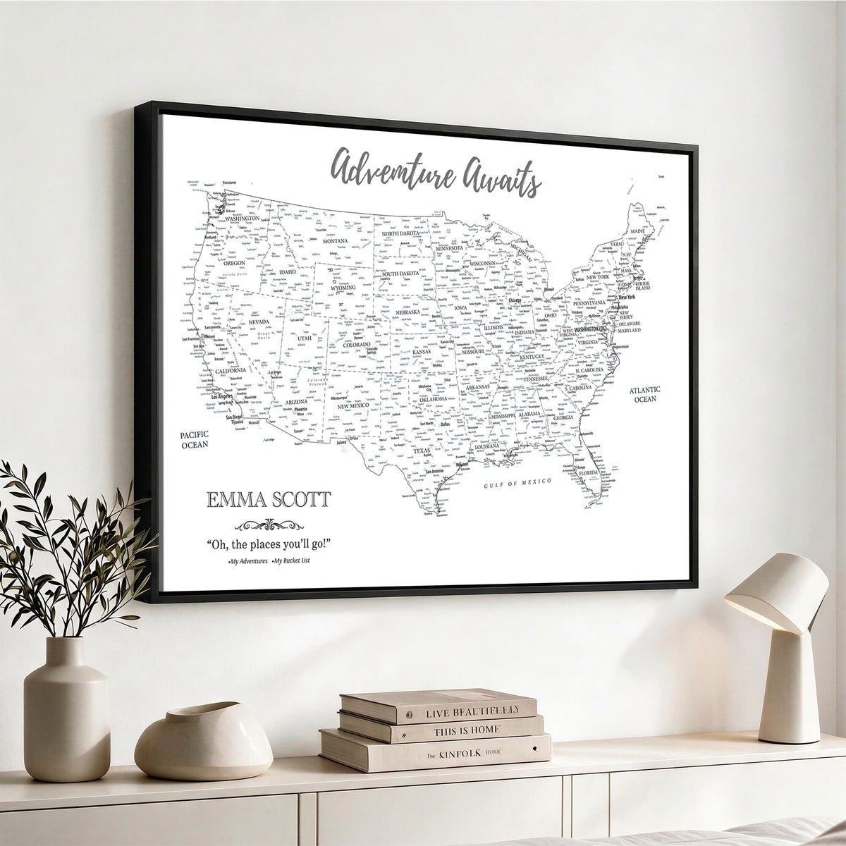 73634814-MGV-CV-36X24 - Custom USA Push Pin Travel Map Canvas Wall Art - Personalized Couples Gift Flat Digital Print