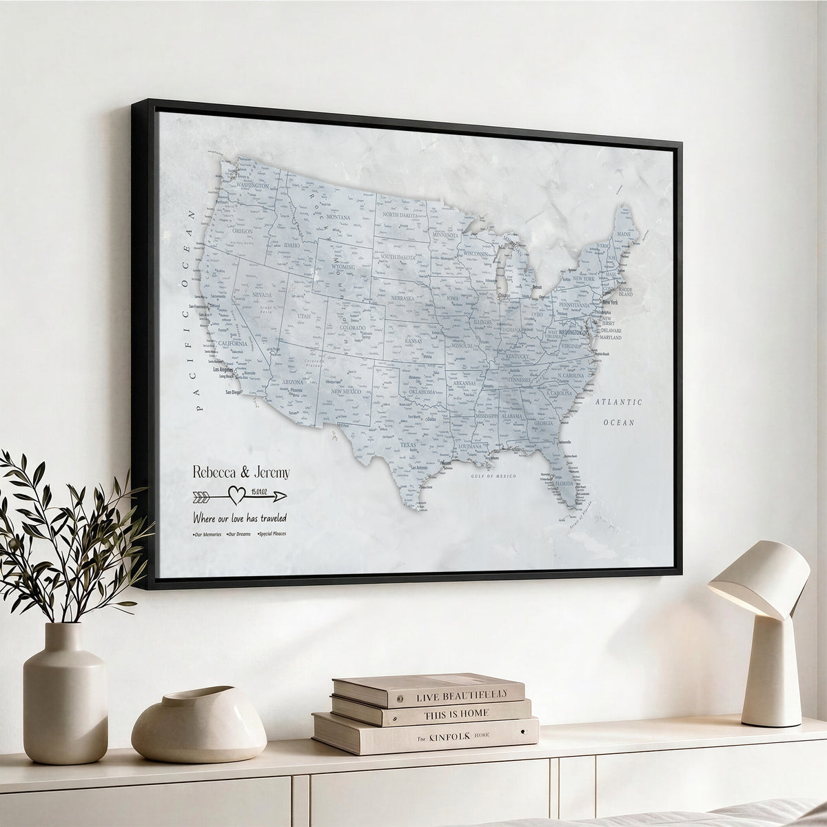 35973131-MGV-CV-36X24 - Custom USA Push Pin Travel Map Canvas Wall Art - Personalized Couples Gift Flat Digital Print