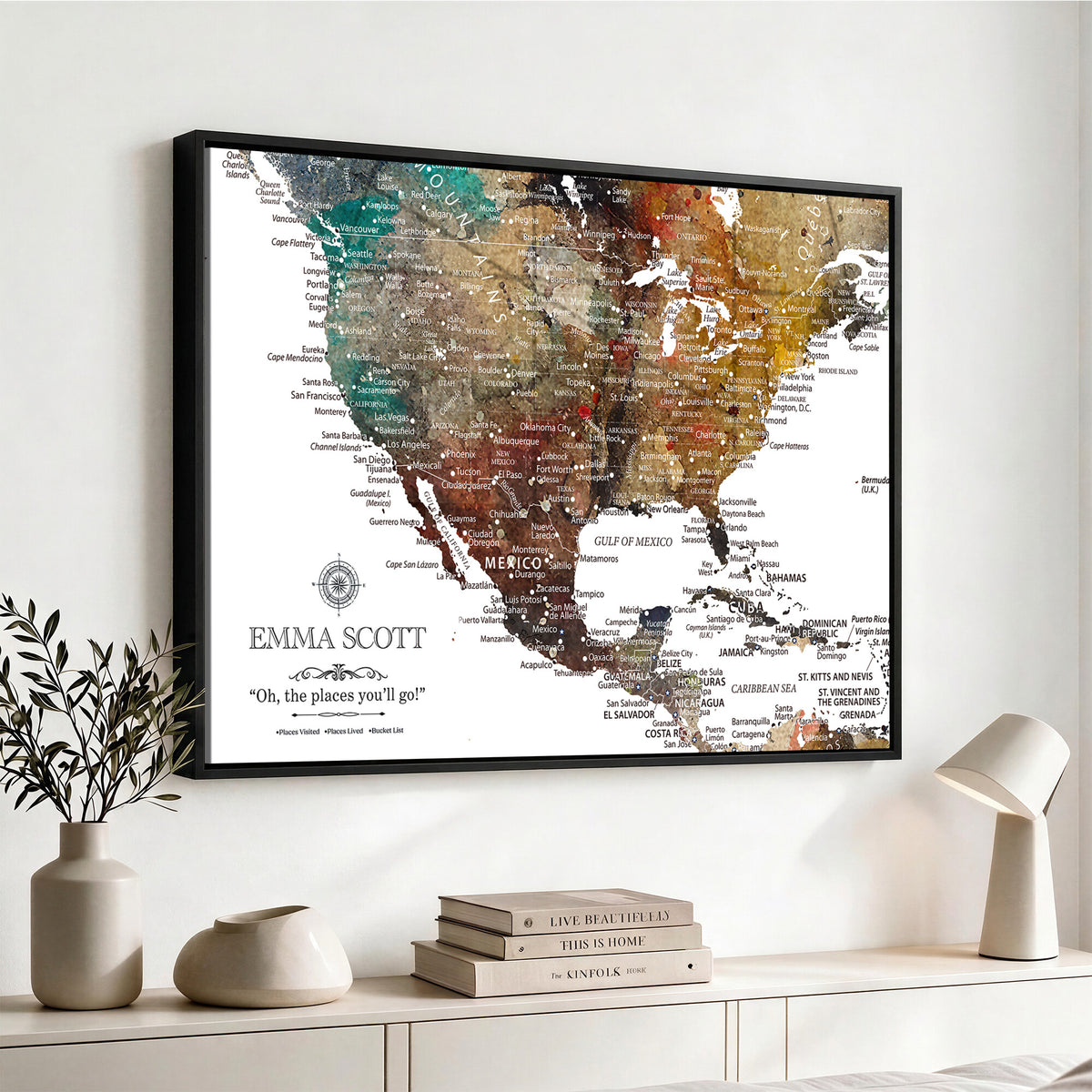 53374031-MGV-CV-36X24 - Custom USA Push Pin Travel Map Canvas Wall Art - Personalized Couples Gift Flat Digital Print