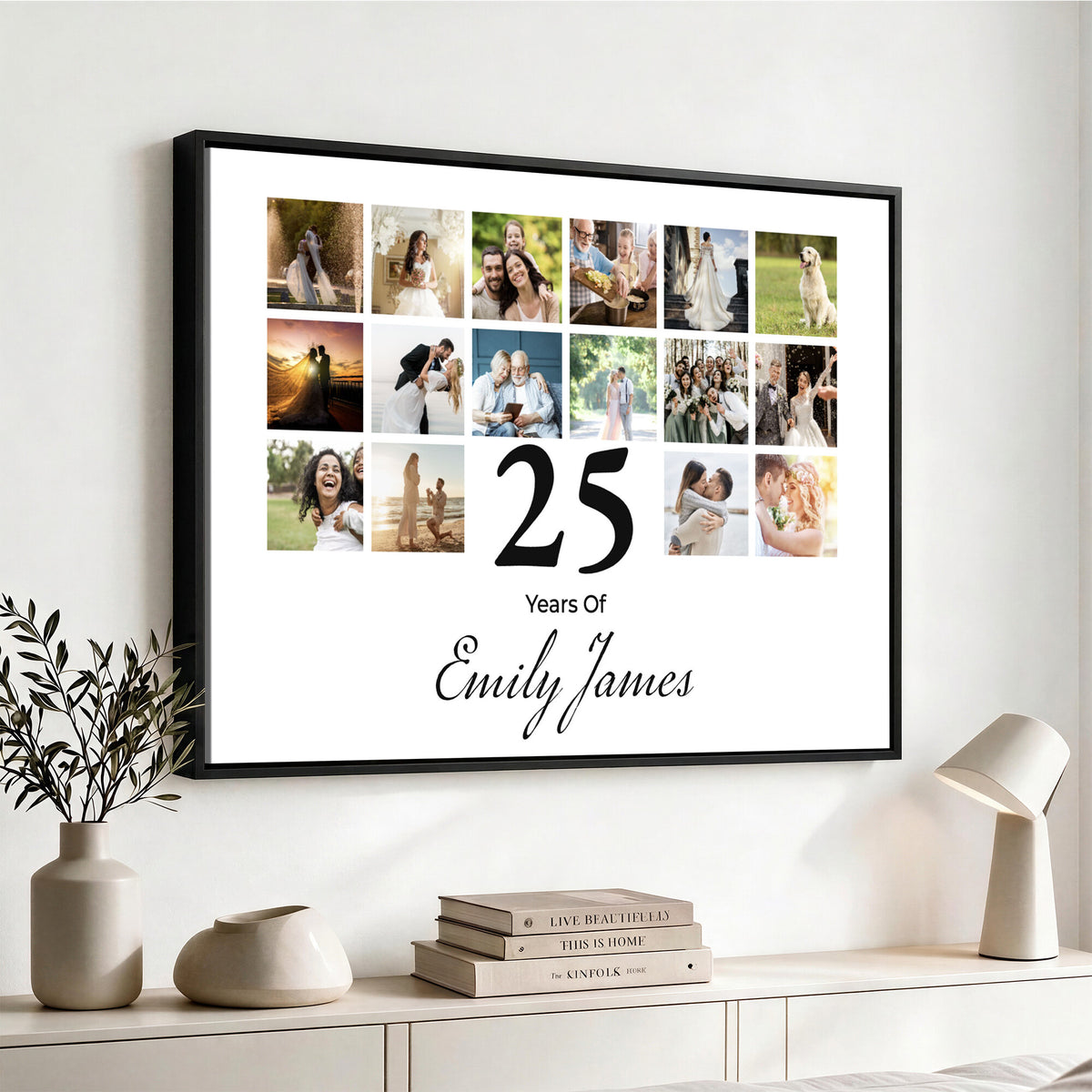 CSTM914ANID-MGV-CV-36X24 - Photo Grid with Number Canvas Print – Personalized Birthday or Anniversary Photo Collage