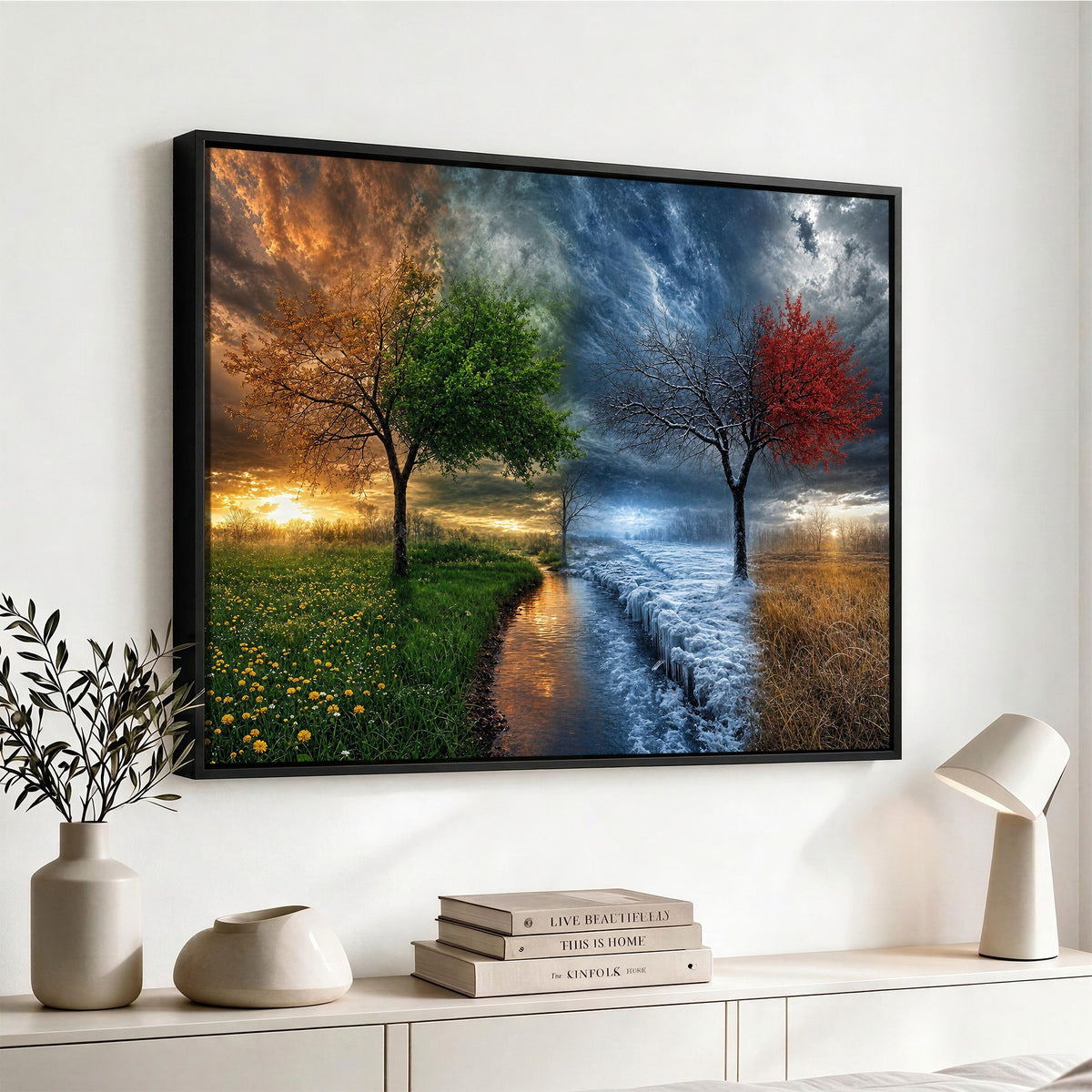 61895574-MGV-CV-24X16 - Four Seasons Tree Canvas Wall Art, Nature Landscape Canvas Print for Living Room