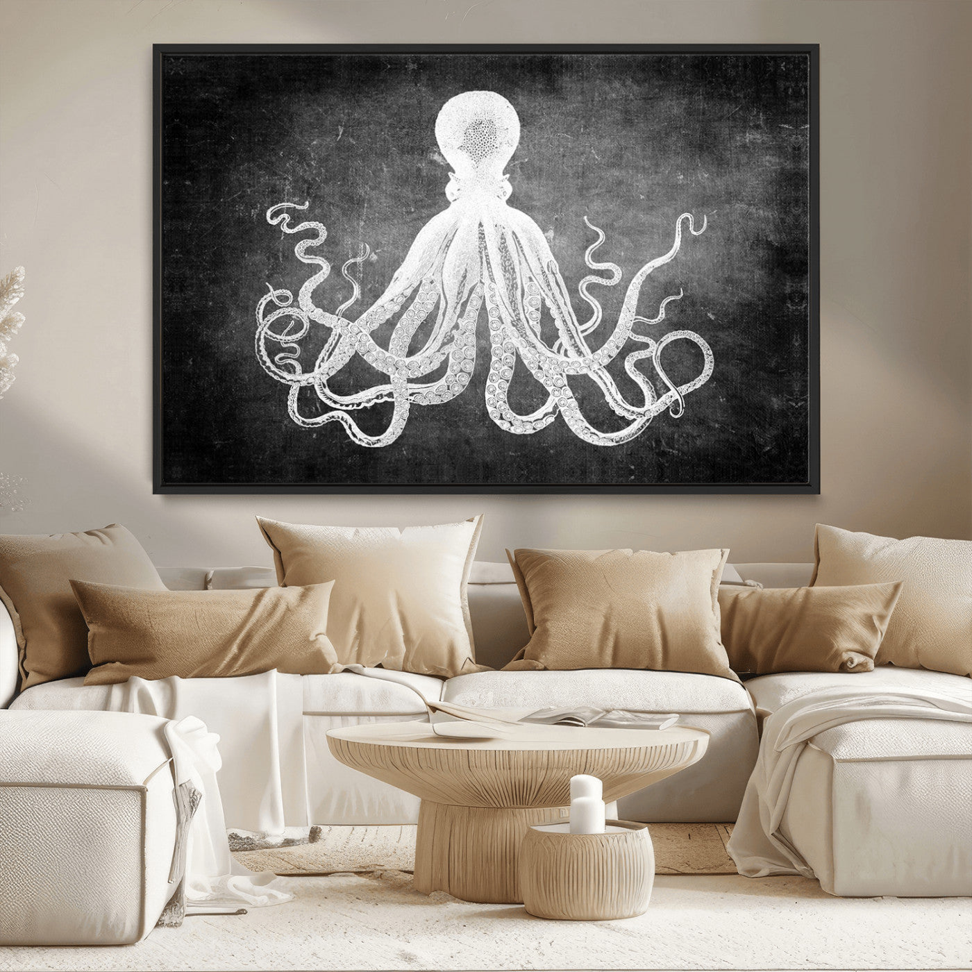 MGV-FC-36X24 - Black White Octopus Wall Art Canvas Print