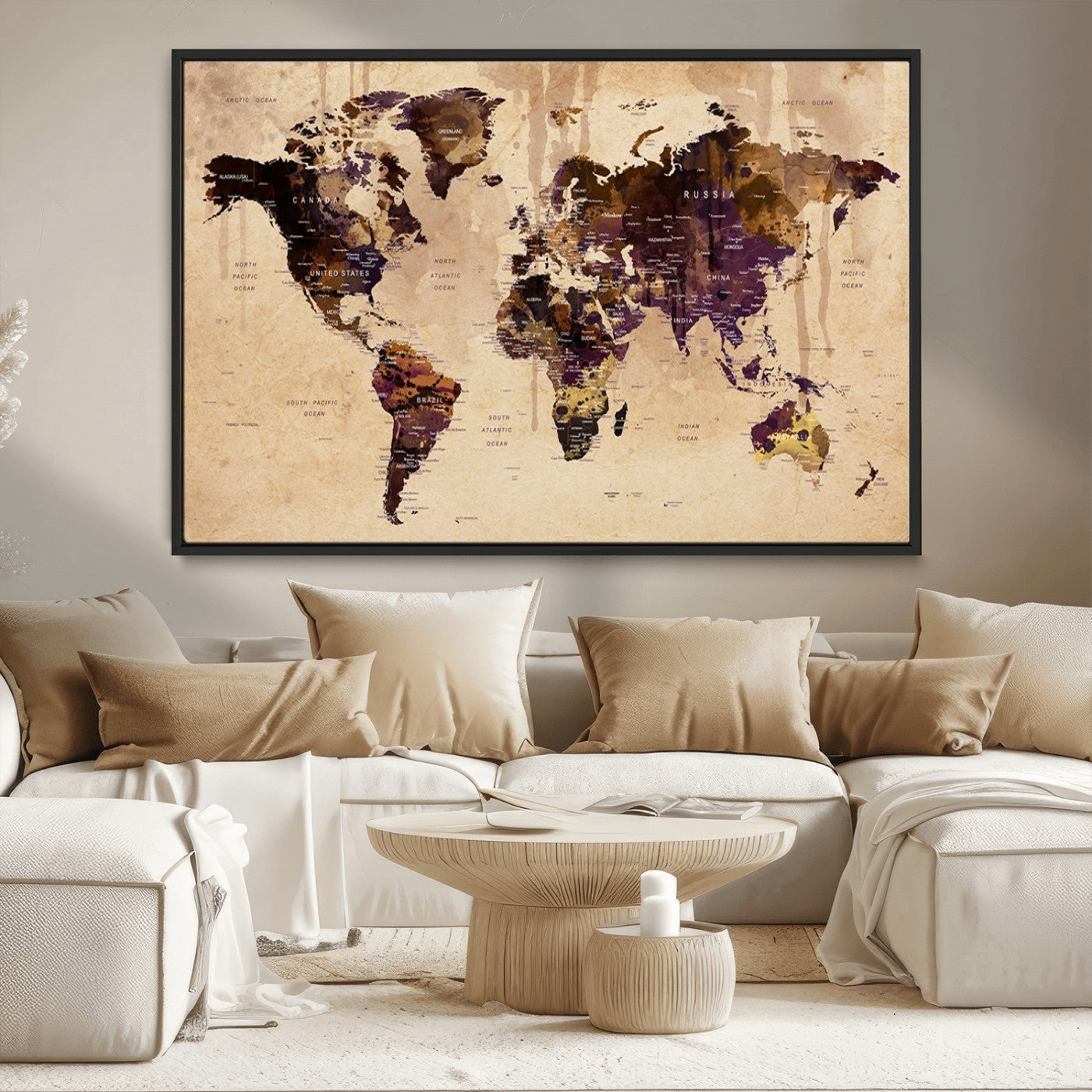 MGV-FC-36X24 - World Map Wall Art Canvas Print for Home and Office Decor