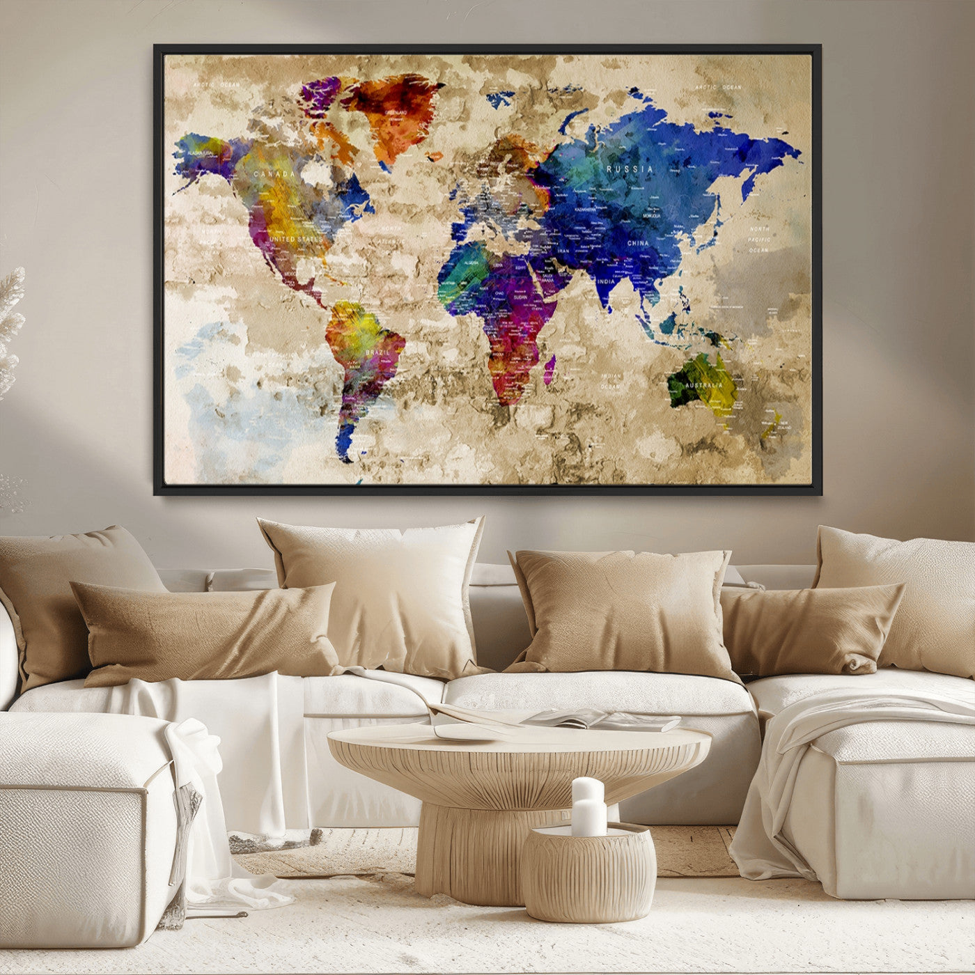 MGV-FC-36X24 - World Map Wall Art Canvas Print for Home and Office Decor