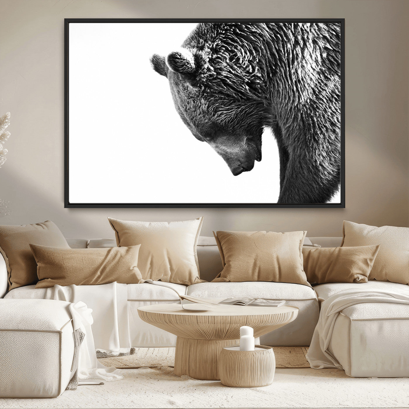 MGV-FC-36X24 - Black and White Grizzly 399 Bear Canvas Print Wall Art | Large Wildlife Canvas Print for Living