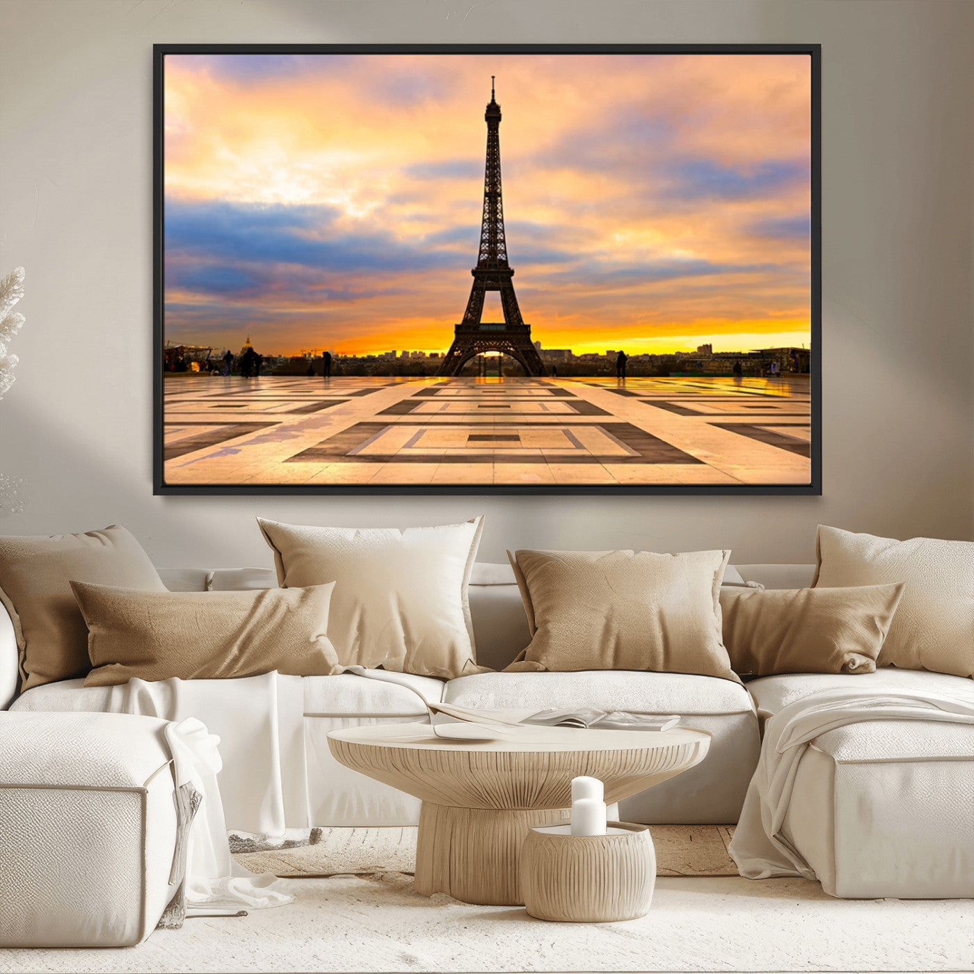 MGV-FC-36X24 - Paris Eiffel Tower Sunset Canvas Wall Art Print - Iconic Landmark Decor with Vibrant Colors