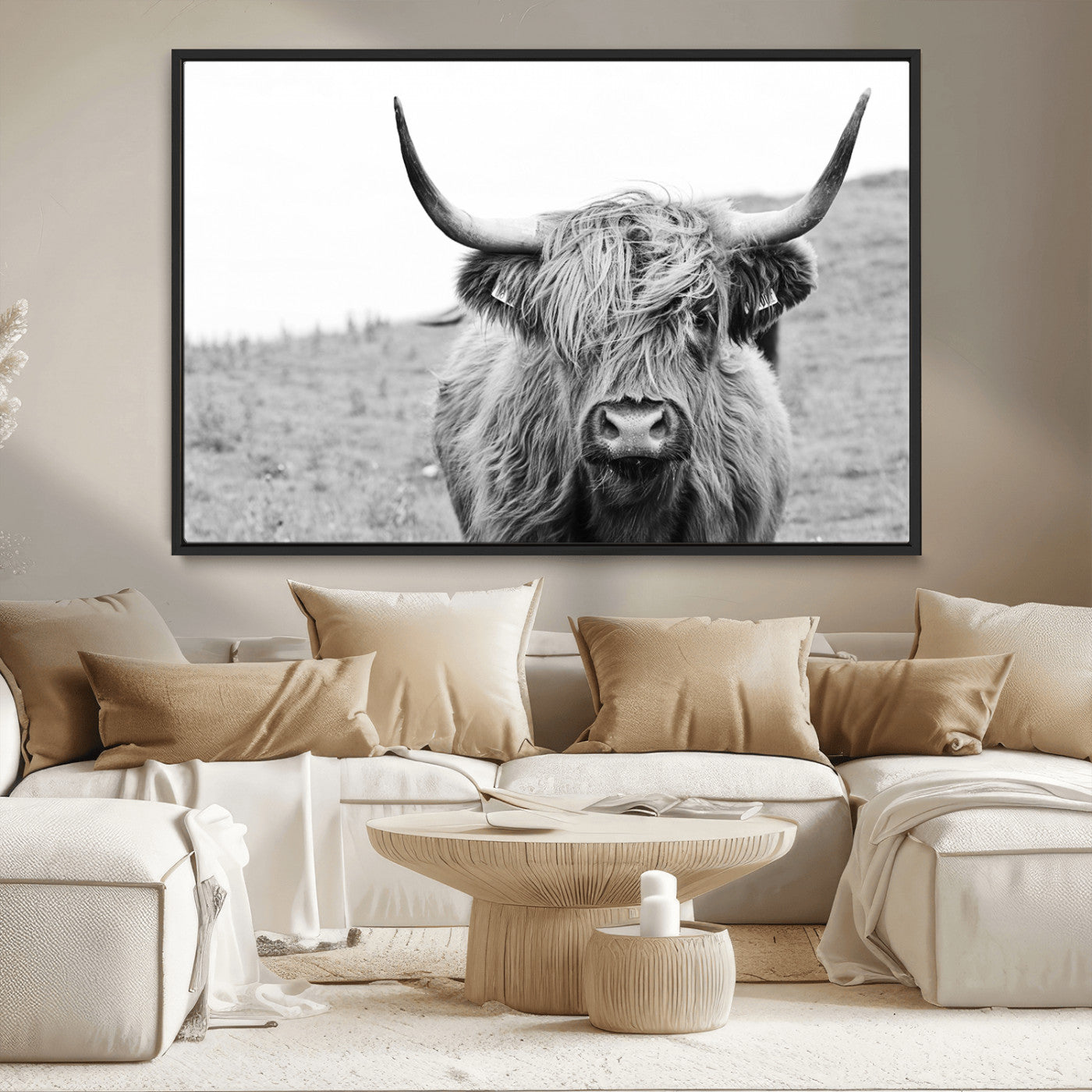 MGV-FC-36X24 - Newfoundland Cow Art Wall Art, Black White Cow Art Wall Art Canvas Print