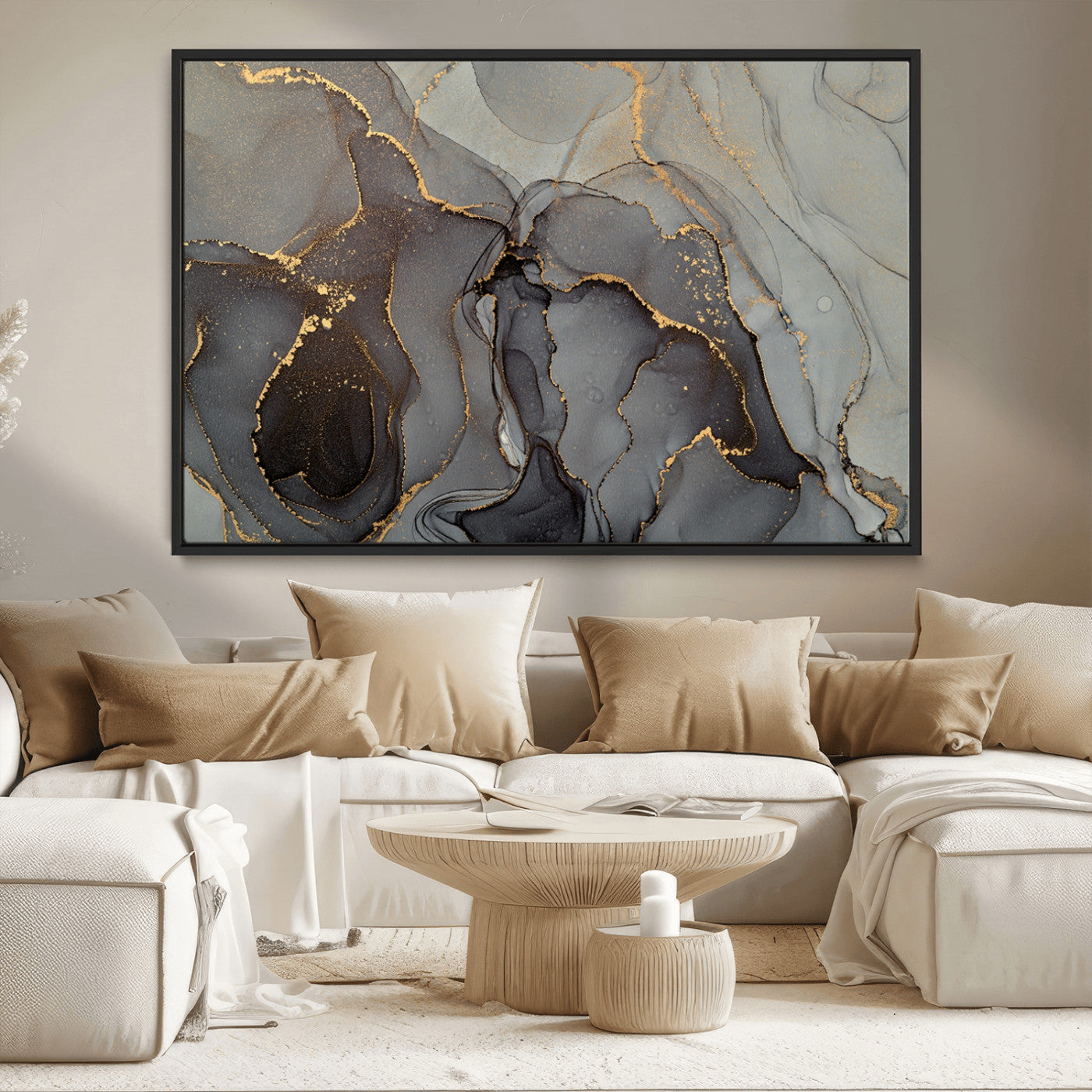 MGV-FC-36X24 - Gray Marble Fluid Effect Wall Art Abstract Canvas Wall Art Print