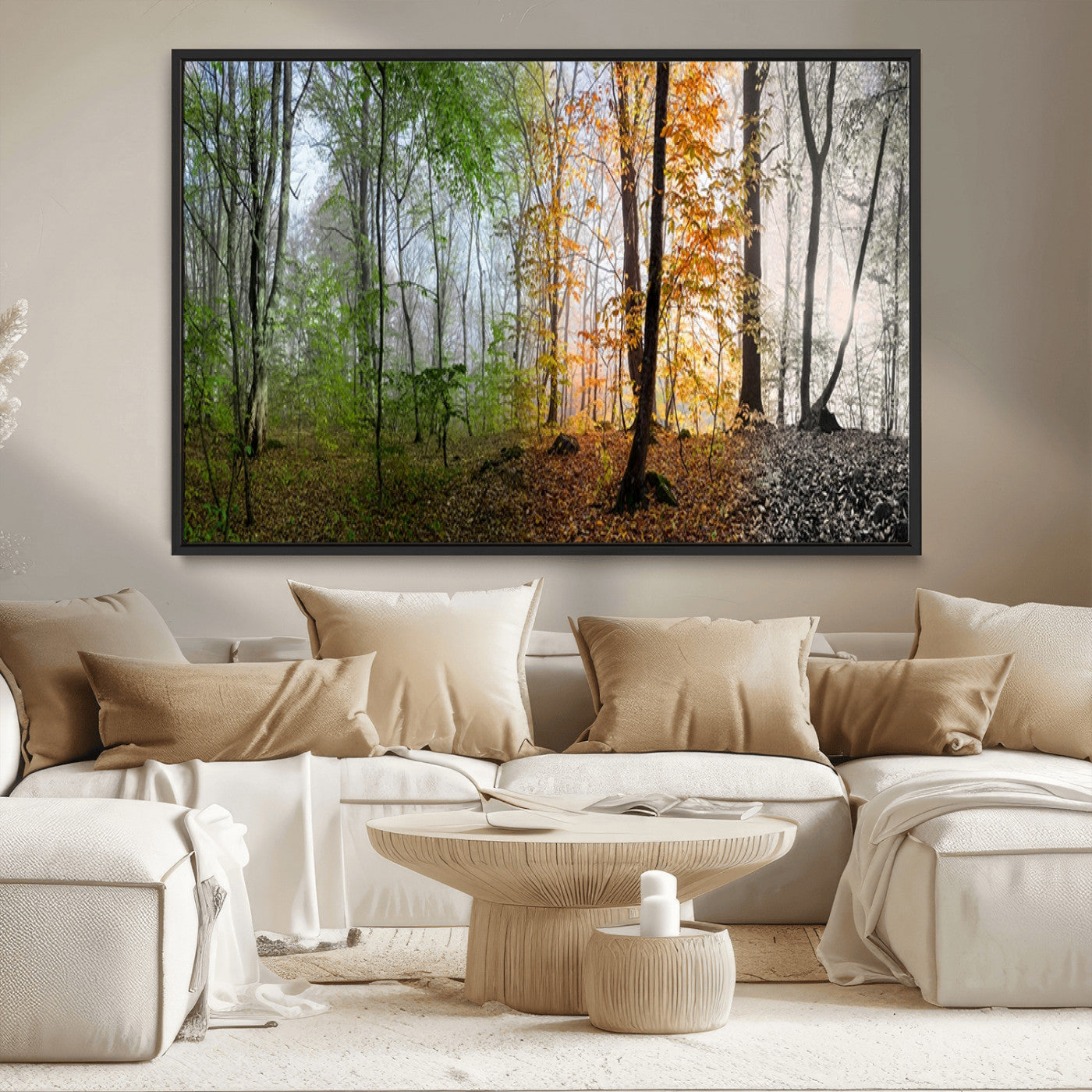 MGV-FC-36X24 - Four Seasons Wall Art Forest Canvas Print – Triptych Seasonal Nature Print – Landscape Decor for