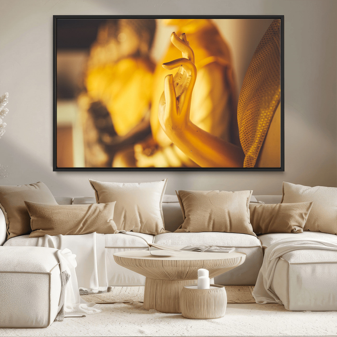 MGV-FC-36X24 - Gold Buddha Statue Hands Wall Art Canvas Print