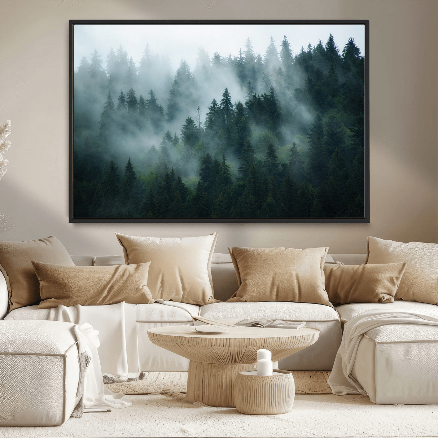 MGV-FC-36X24 - Foggy Forest 3-Panel Canvas Wall Art | Large Giclée Nature Scene Print for Living Room, Office, or