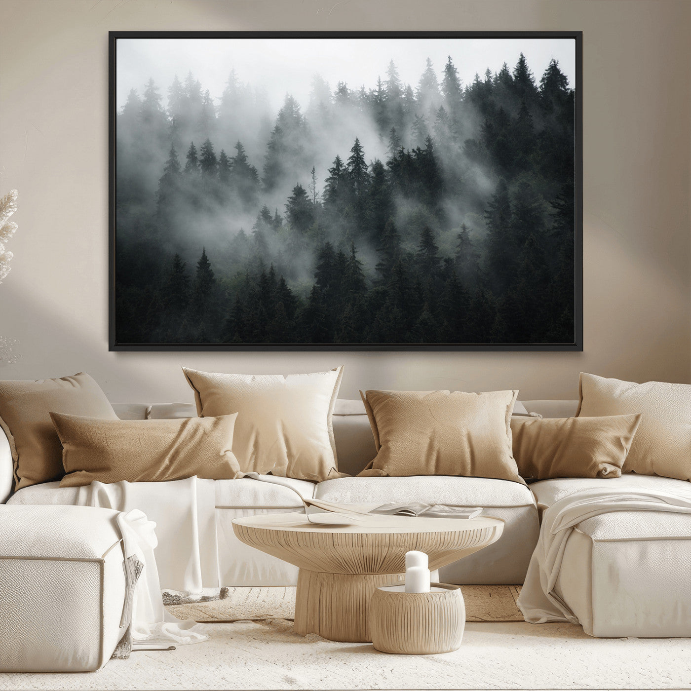 MGV-FC-36X24 - Foggy Forest Wall Art Canvas Print | 3 Panel Large Misty Landscape for Dining Room, Office, or