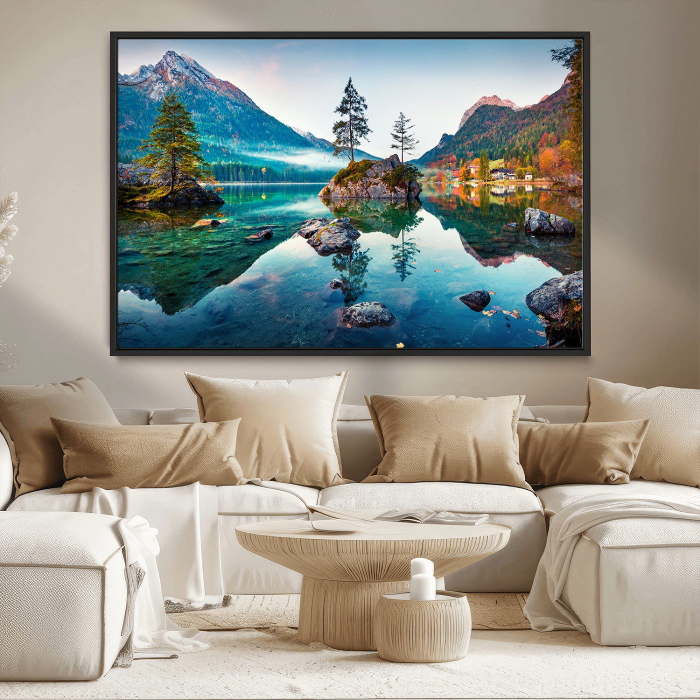 -Crystal Clear Lake Wall Art | Mountains Wall Art Canvas | 3 Panel Large Landscape Print for Dining