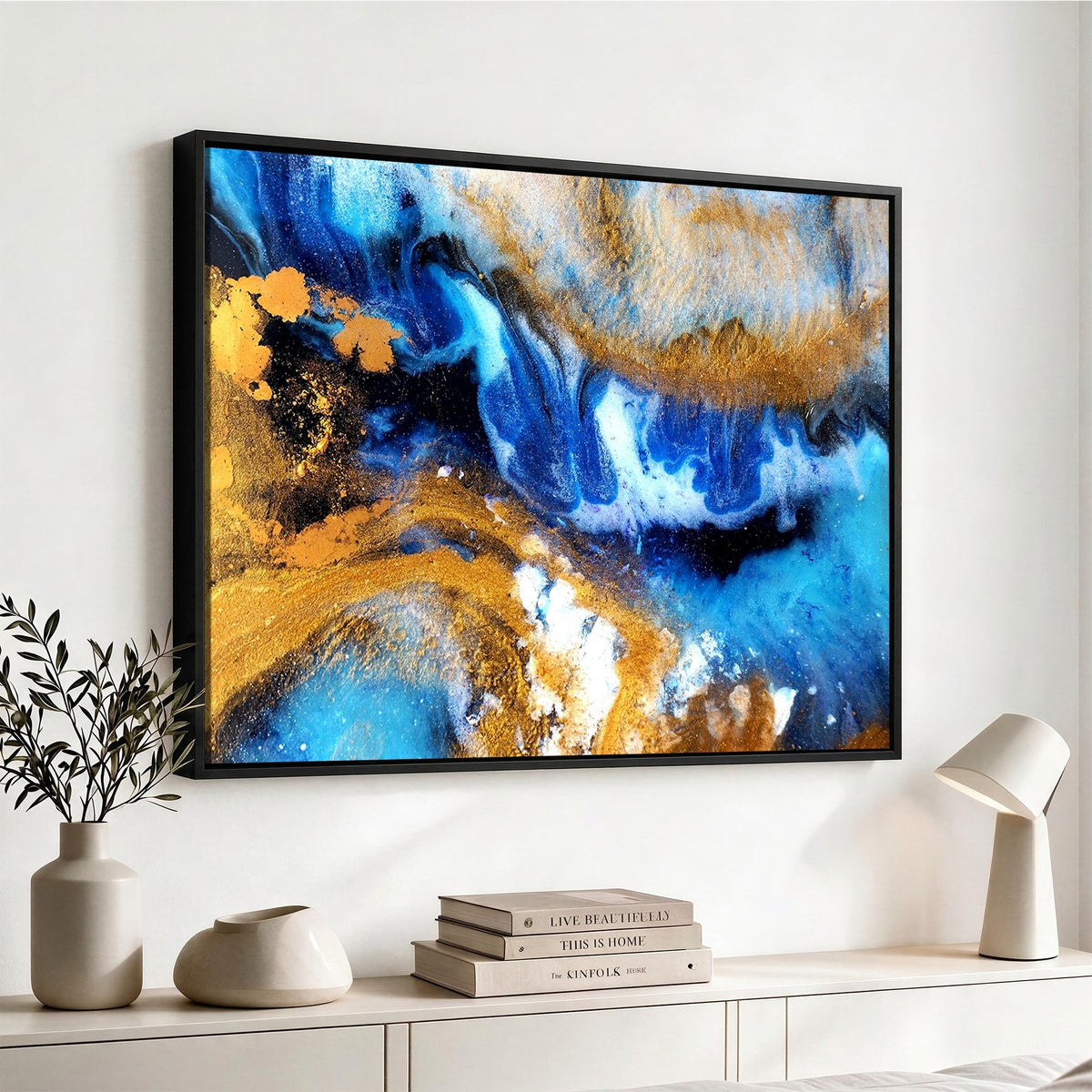 42100-_Poster-30x20 - Large Abstract Wall Art Print | Gold and Blue Abstract Canvas Wall Art