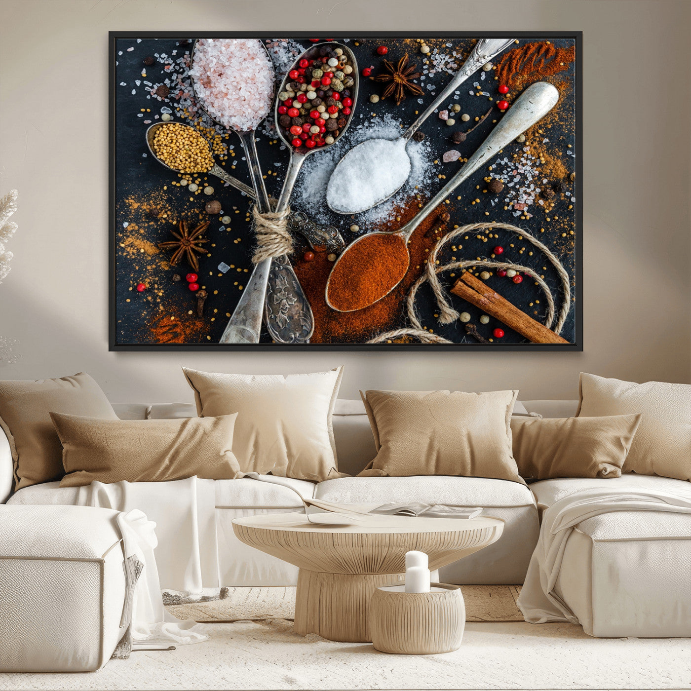 MGV-FC-36X24 - Spices and Seasonings Canvas Wall Art – Colorful Triptych Kitchen Decor – Culinary Art for Dining